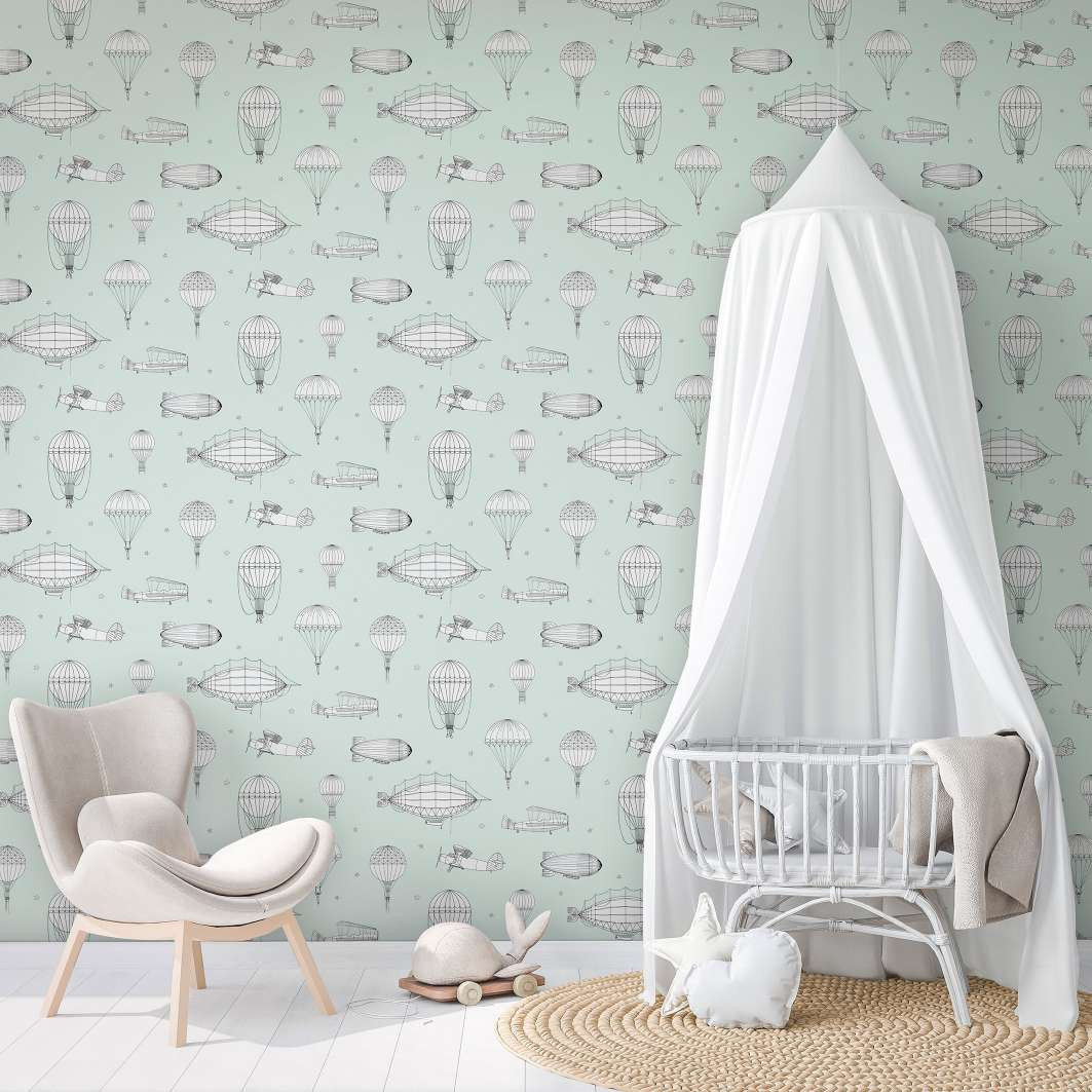 kinderbehang, vliesbehang met illustratie Kids Walls groen, wit