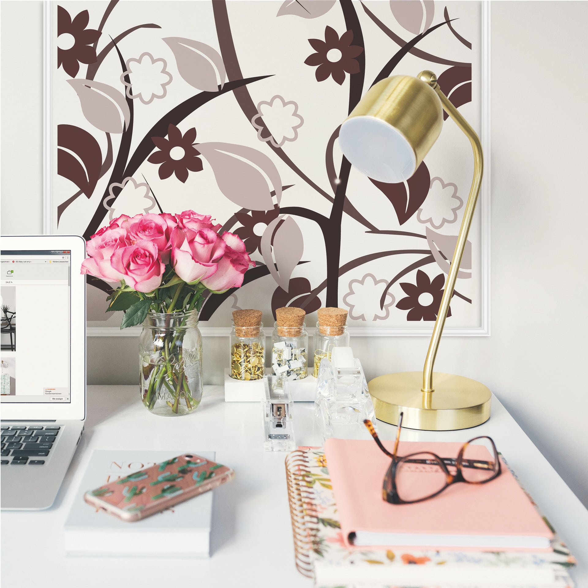 Poster autocollant - W - Fleurs Marrons