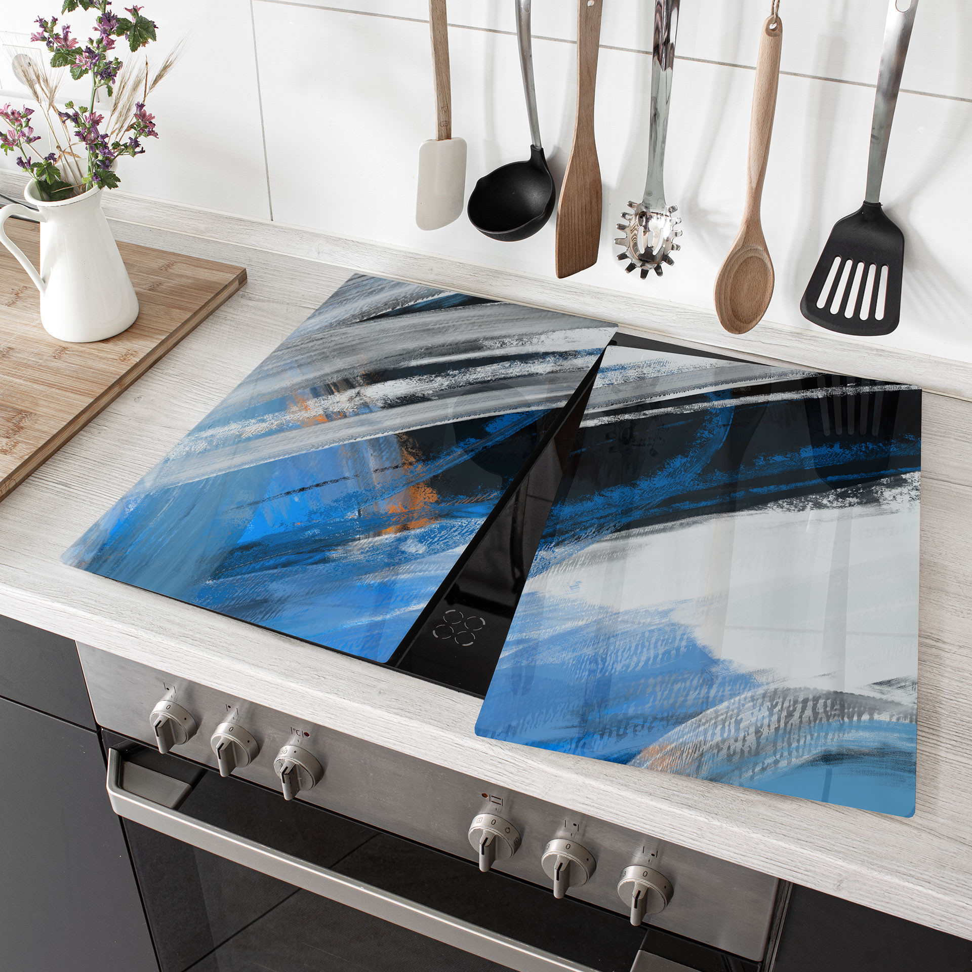 Herdabdeckplatte Blaue Pinselstriche abstrakt - Cheney
