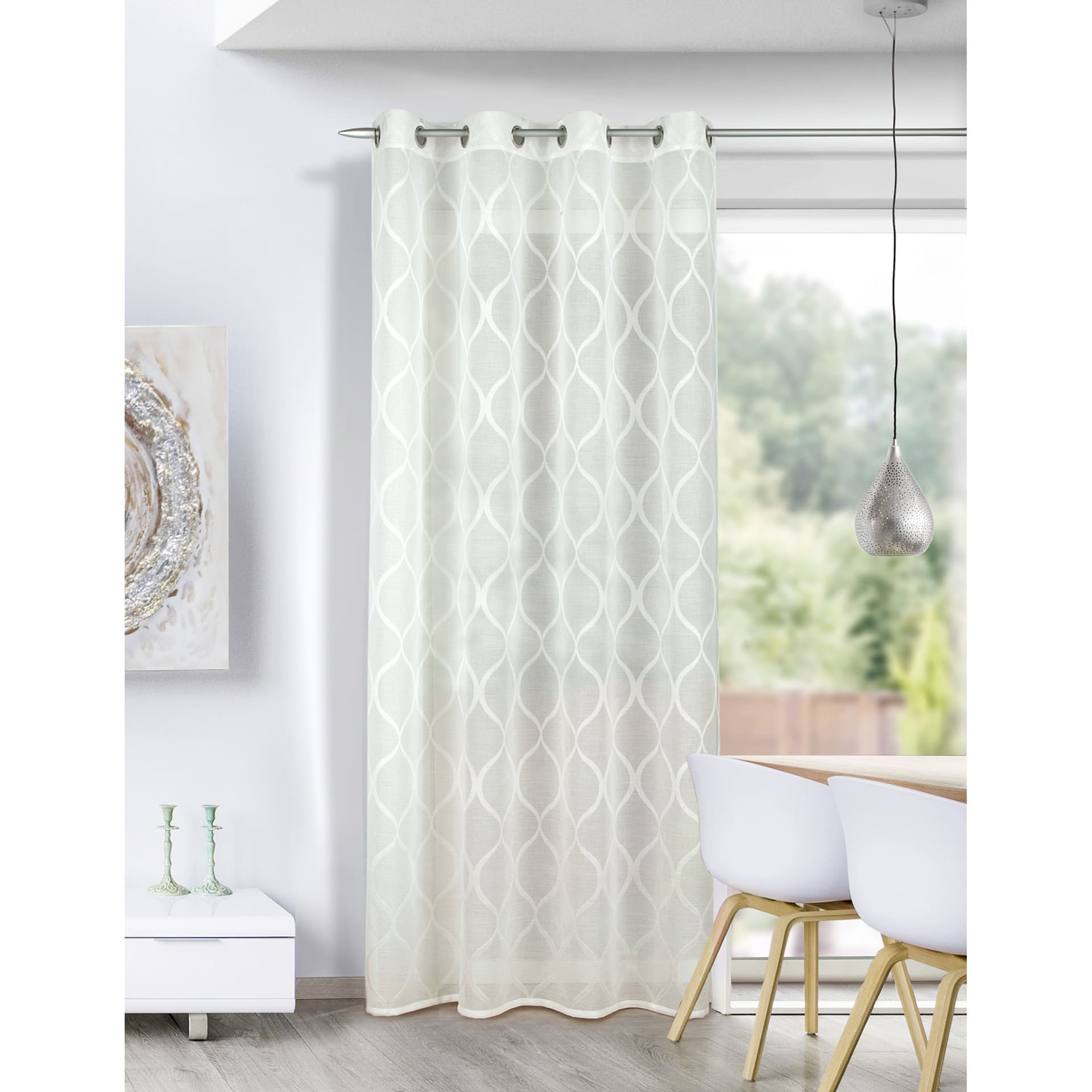 Ösenvorhang mit Streifen - Ösenschal halbtransparent - Ösenvorhang offwhite