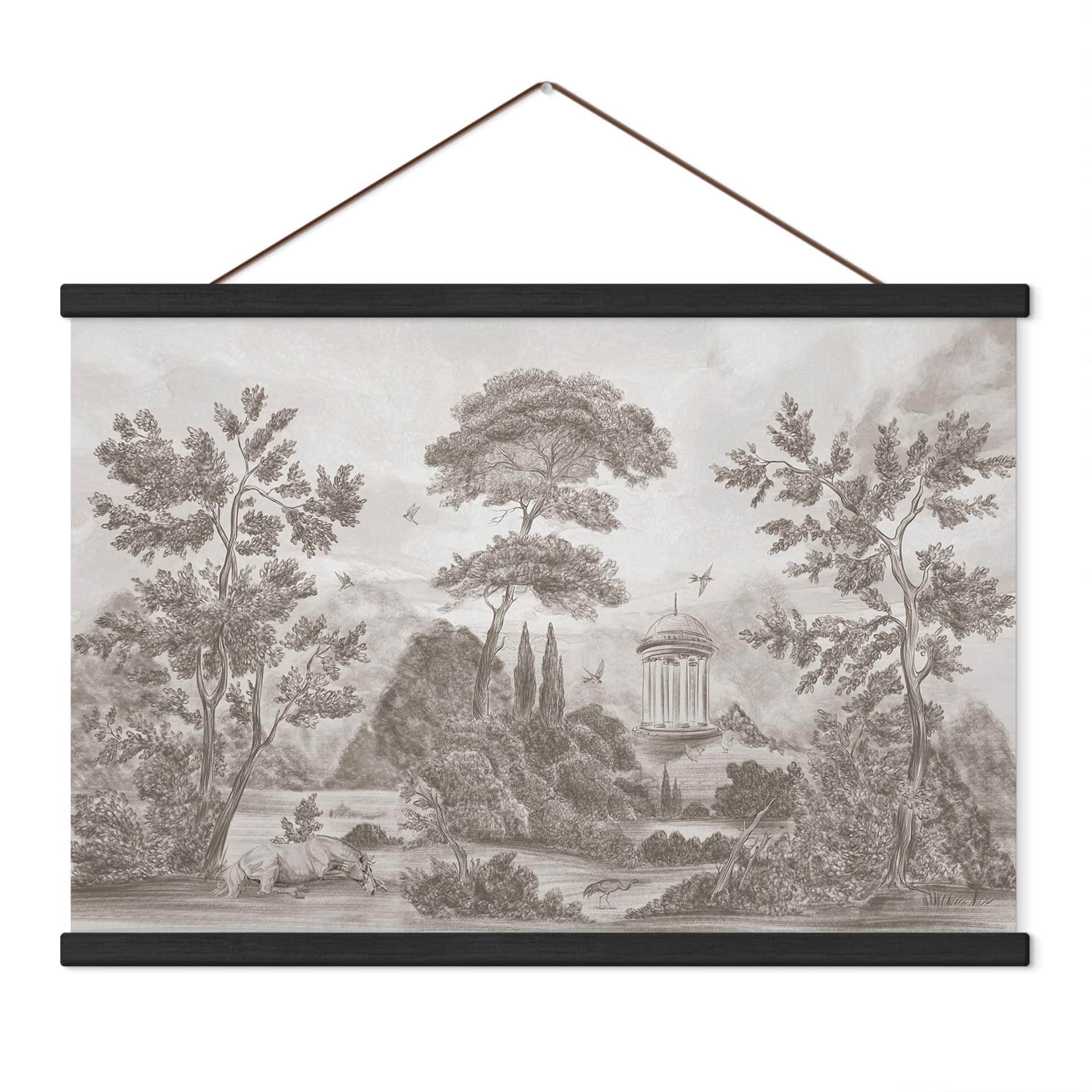 Textielposter Landschap met tuinlandschap in beige - Ms Tiff