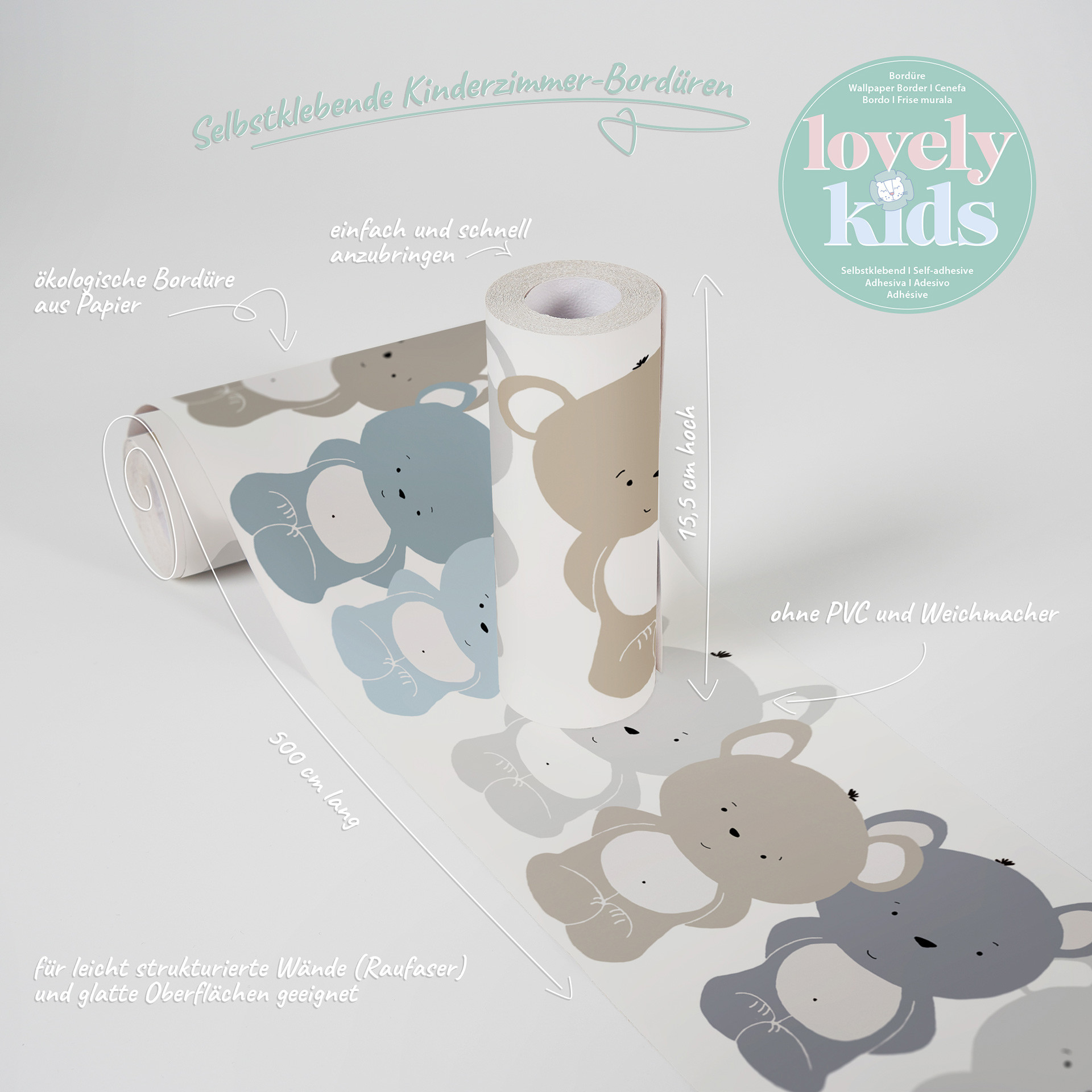 Lovely Kids selbstklebende Kinderzimmer Bordüre Cute Bears mit süßen Bären