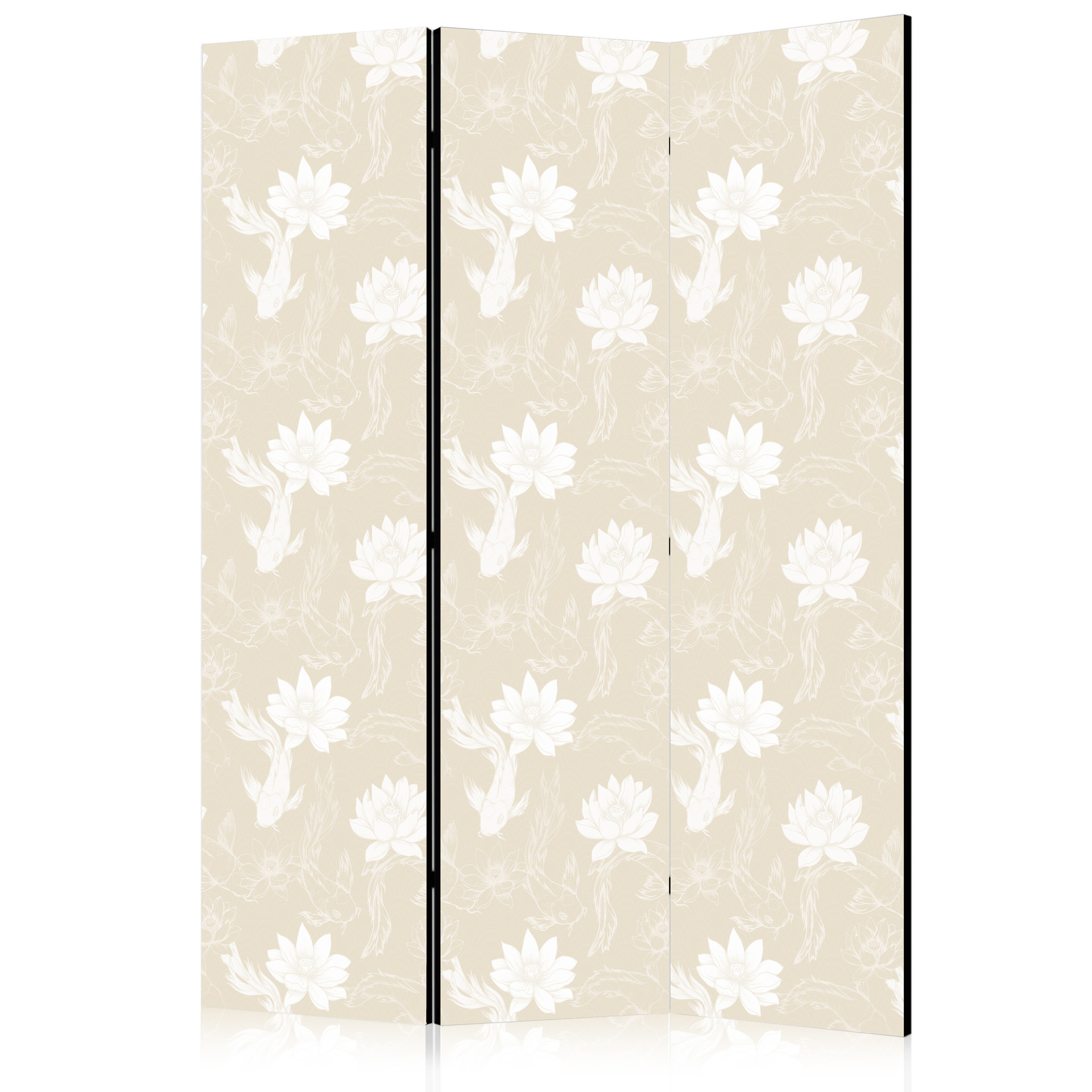 Paravent, Raumteiler freistehend, Trennwand - Fish and Water Lilies on a Delicate Sand-Beige Backgro