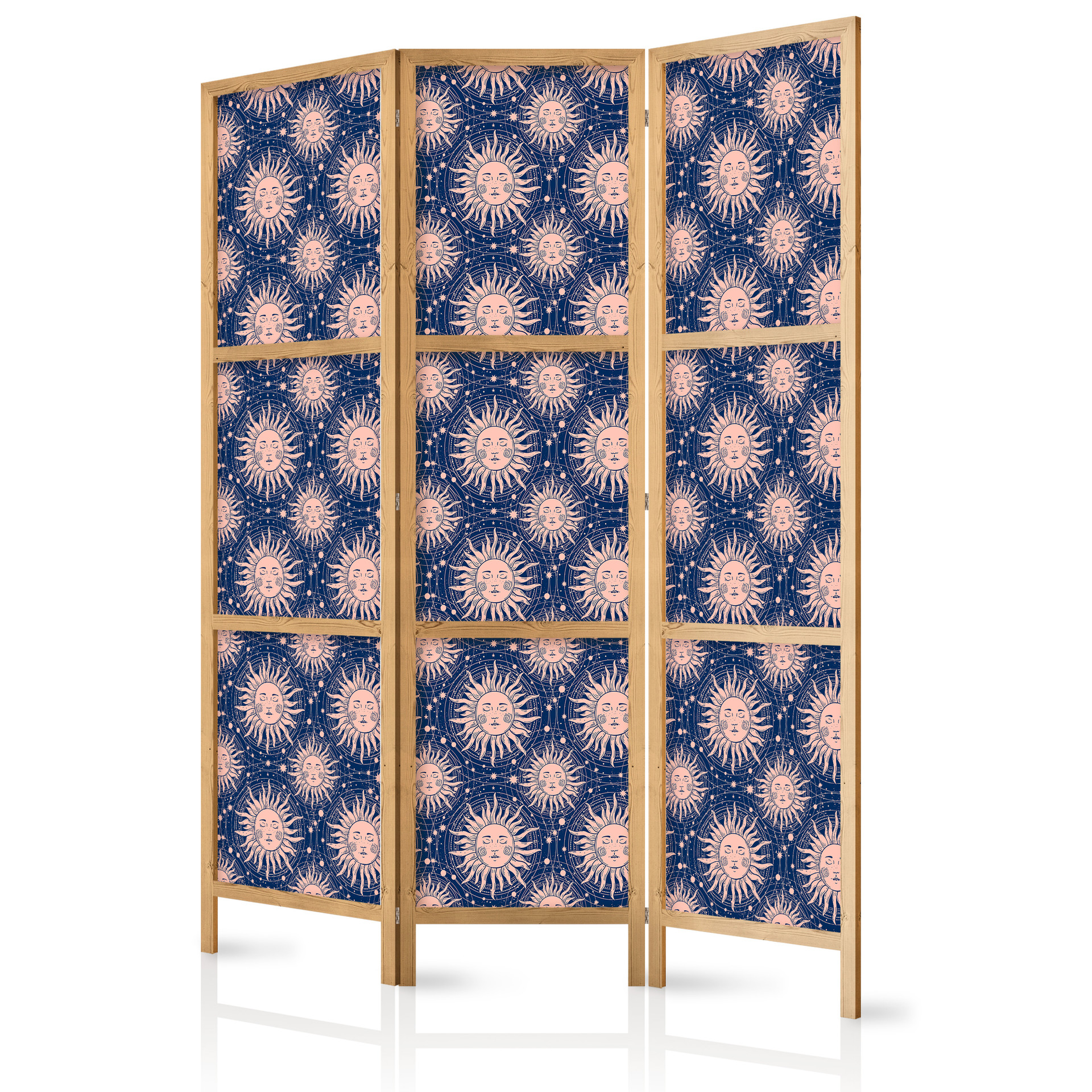 Japanischer Paravent, Raumteiler freistehend, Trennwand - Sunny Patterns: Repeating Sun Motif