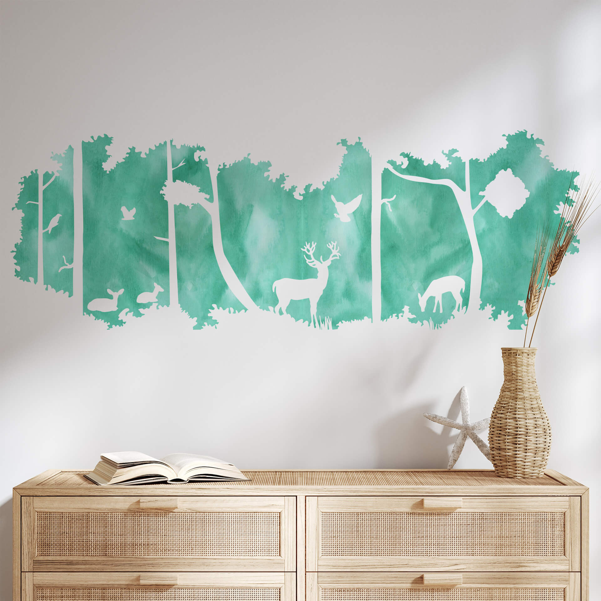 Wandtattoo Waldsilhouette Panorama Watercolor - Grün