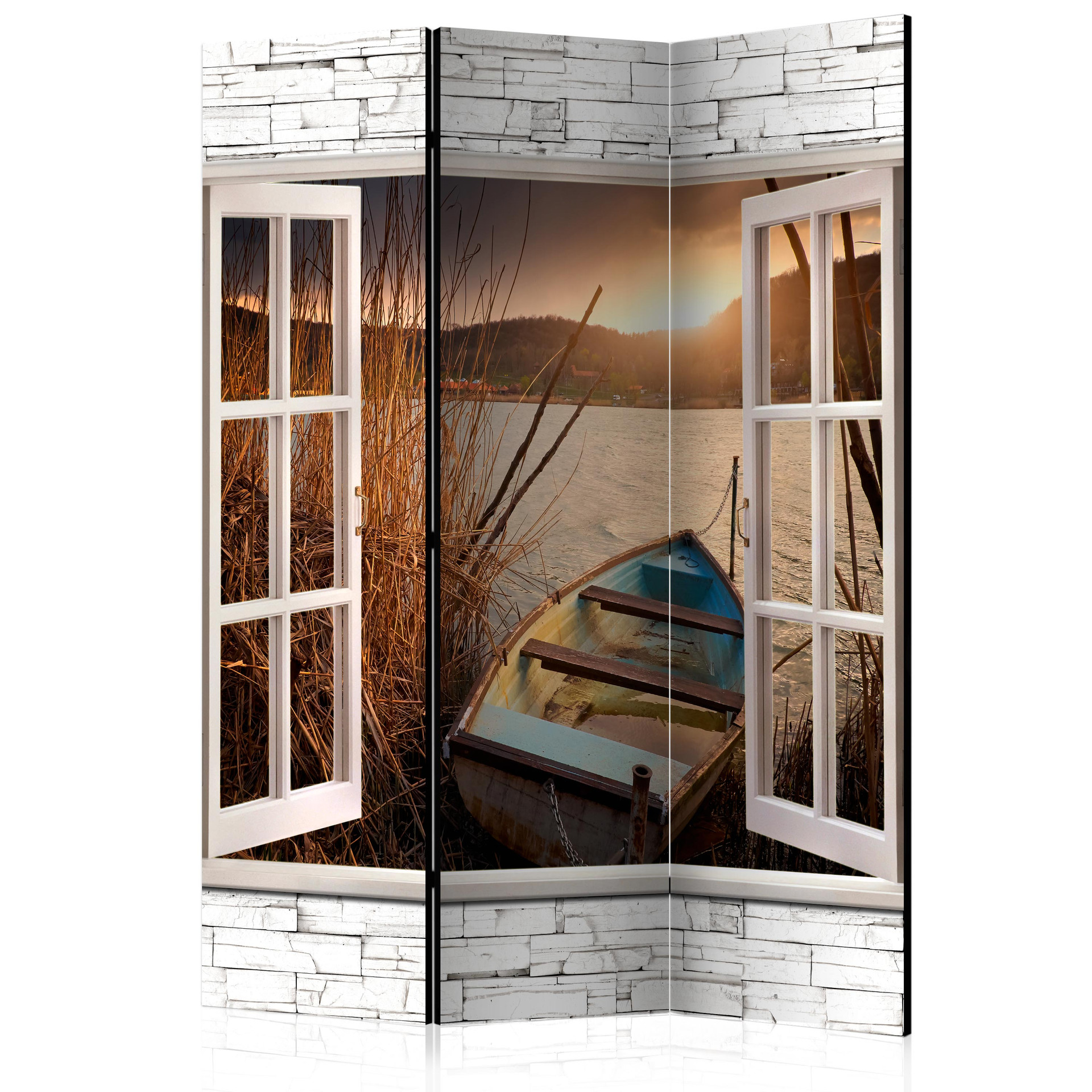 Screen room divider - Efterårssø, 3-delt