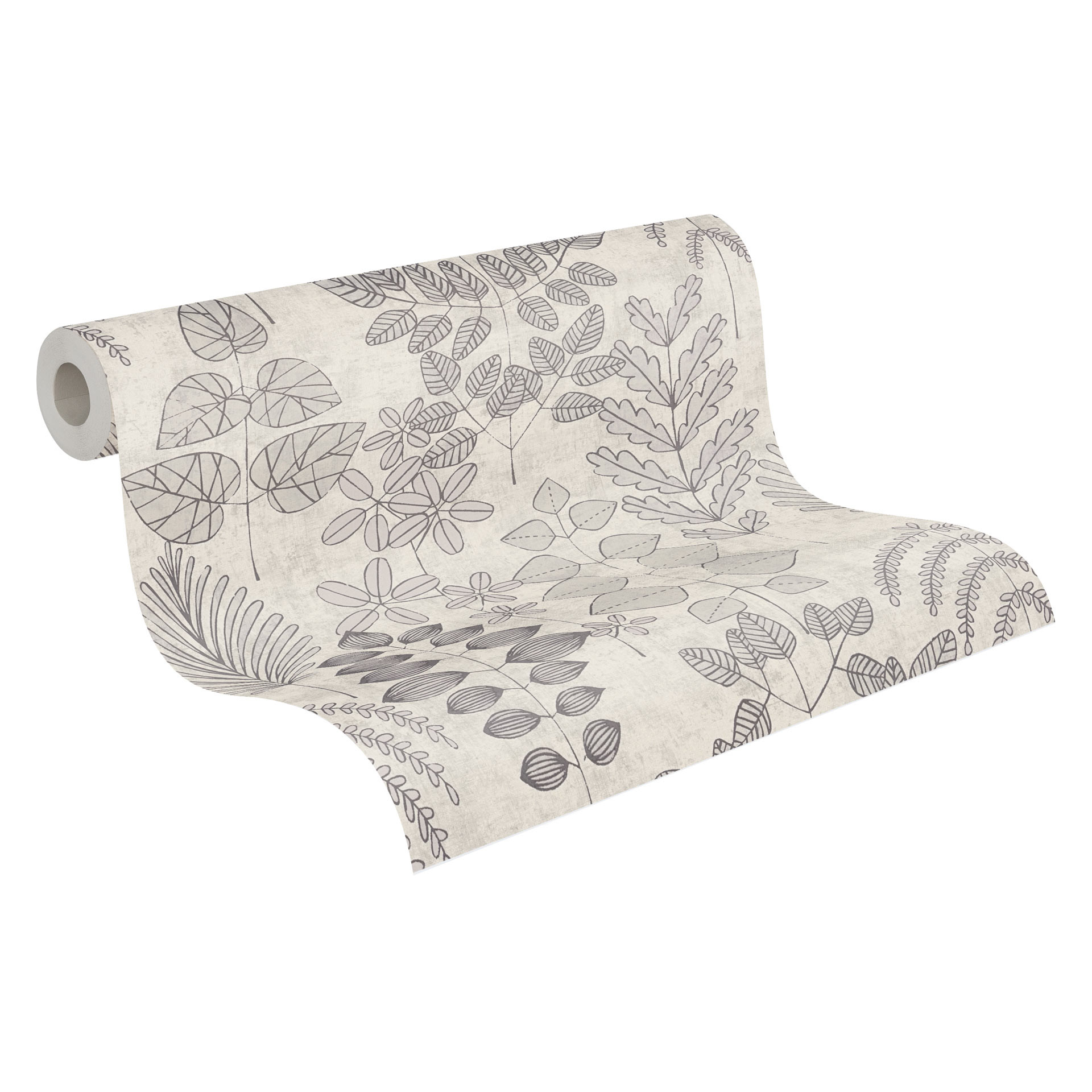 Vliesbehang bloem - fijn streeppatroon in grijs & taupe