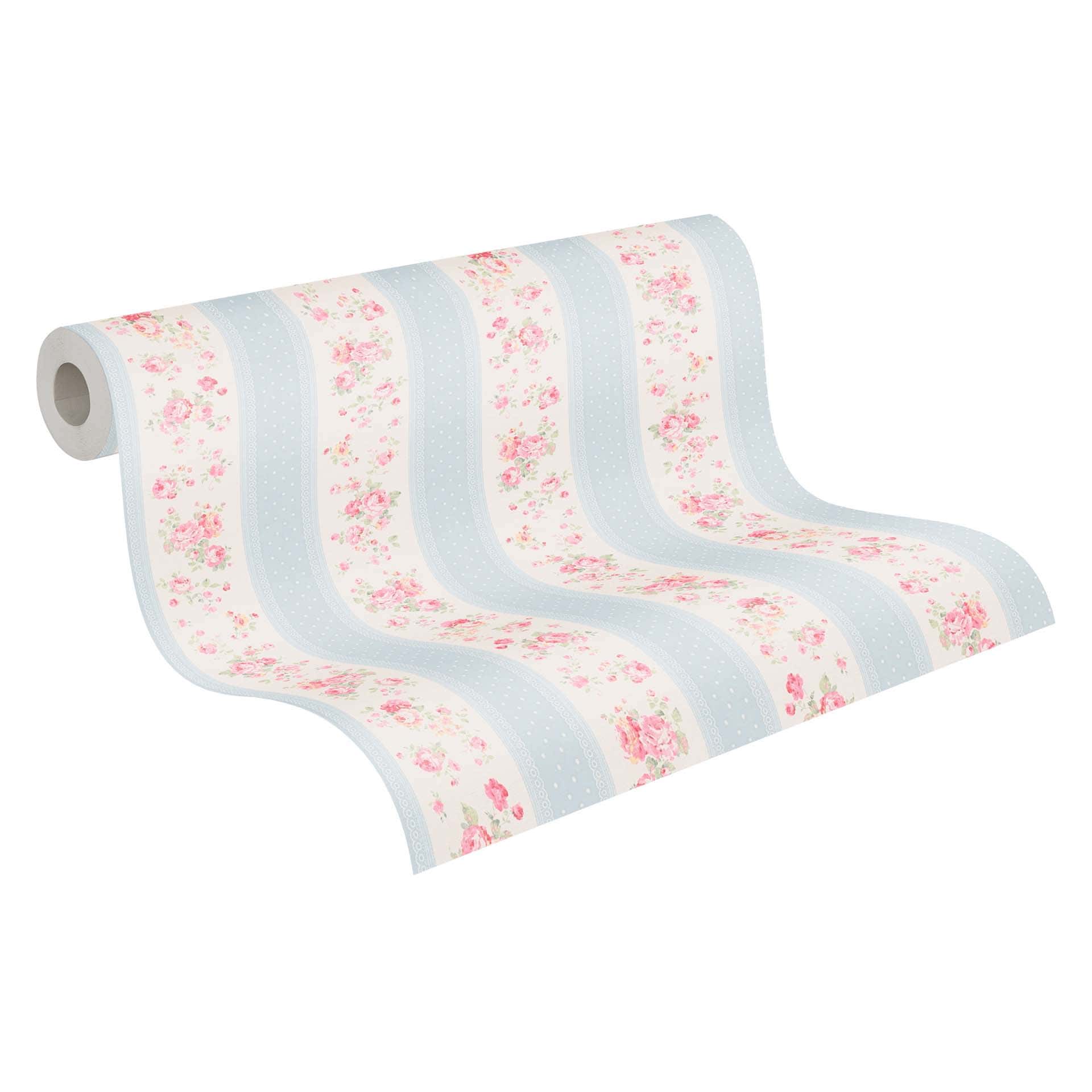 behang bloemen blauw wit - vliesbehang country house A.S. Création - mat licht structuur