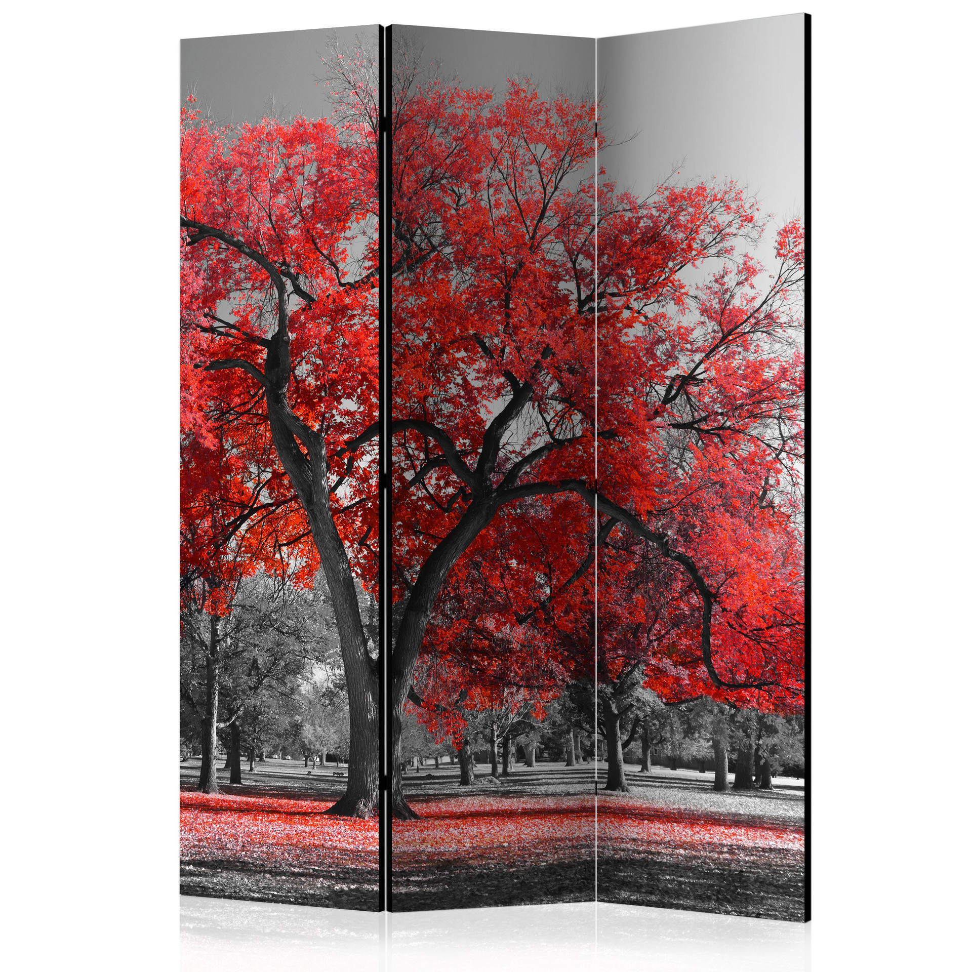 Screen room divider - Efterår i parken, 3-delt