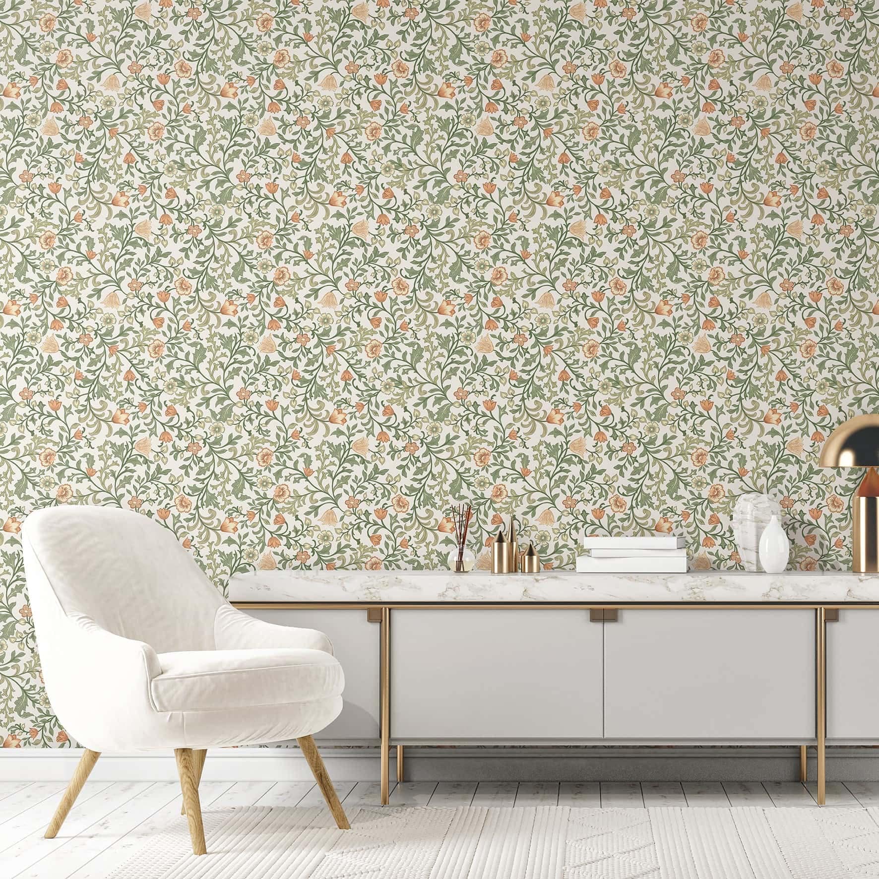 Vliesbehang bloemen, bladmotief bloem natuur in wit