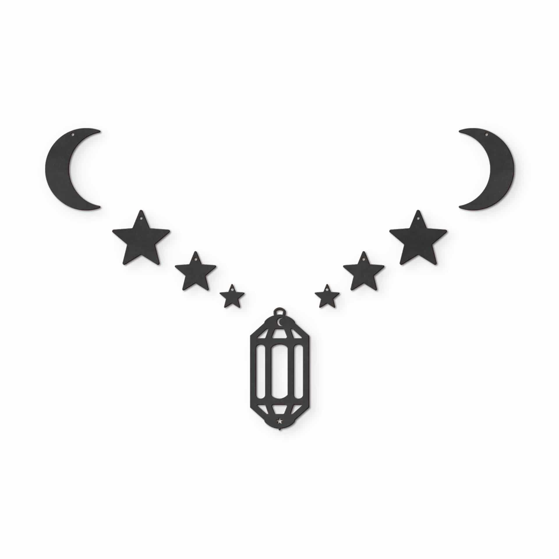 Décoration en bois MDF - Set pour Ramadan - Lune, étoiles et lanterne