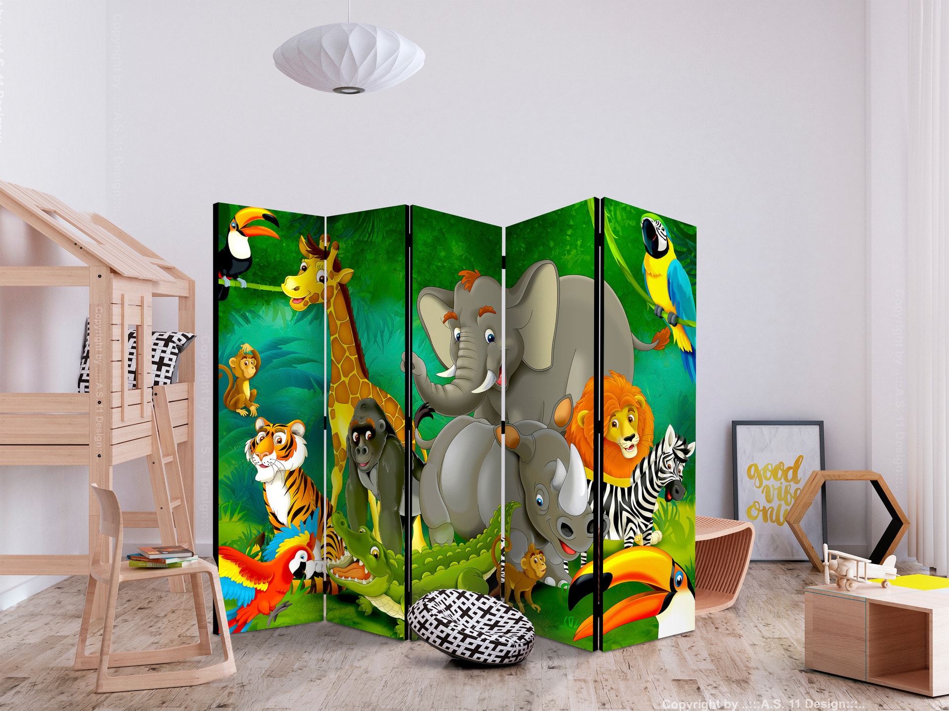 Rumdeler - Farverig safari , 5-delt - 225x172 cm