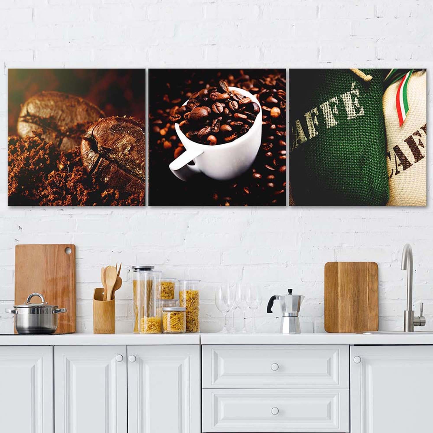 3 stykke lærredsprint, kaffebønnedrik