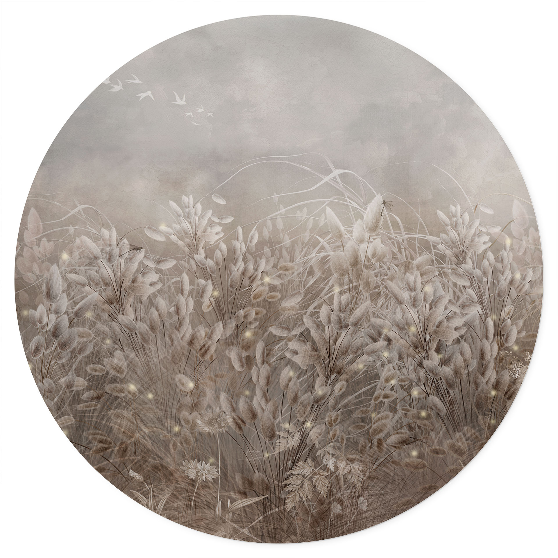 Pampagras en grassen Muursticker in beige - Ms Tiff - Rond