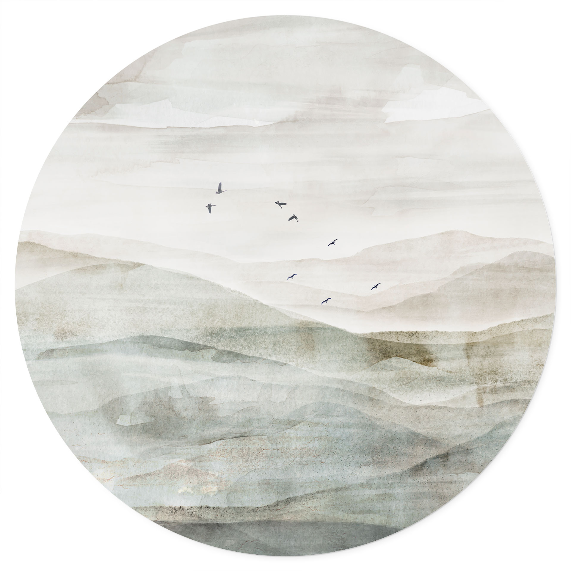Muursticker Nevelig berglandschap aquarel - Ms Tiff - Rond