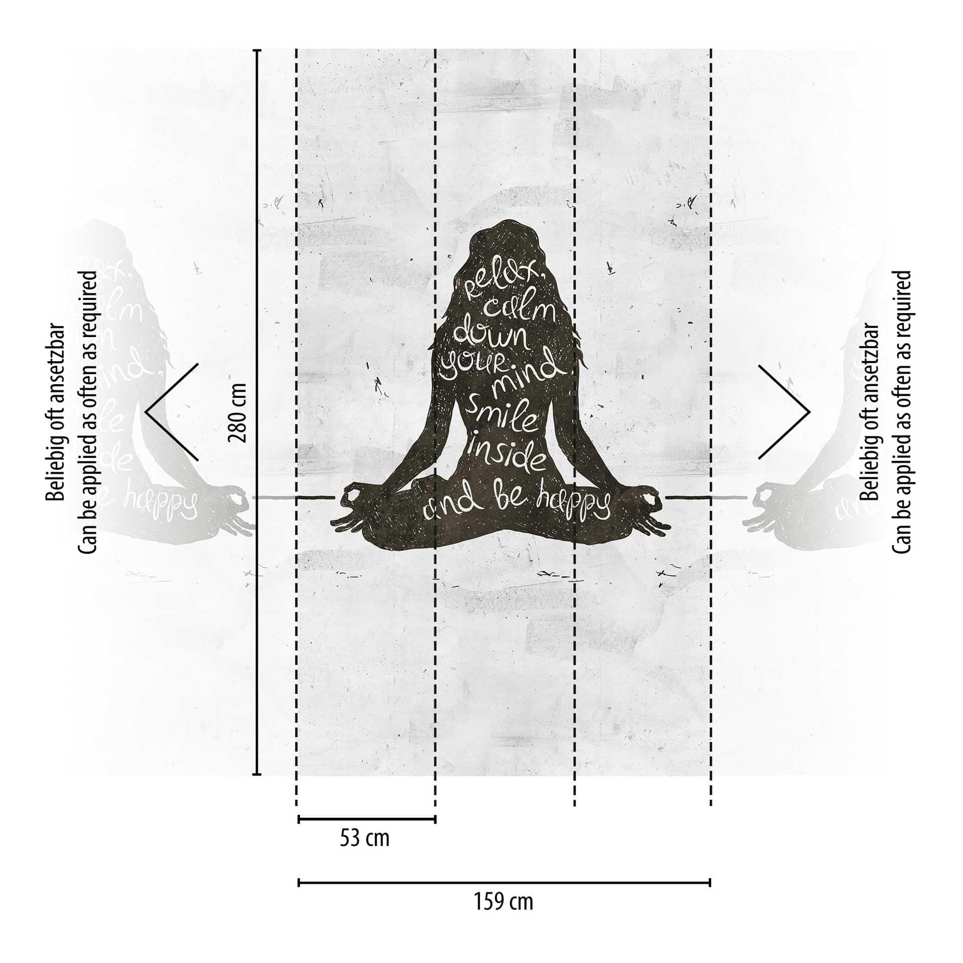 Yoga silhouet met spreuk - vliesbehang meditatie - moderne muur design