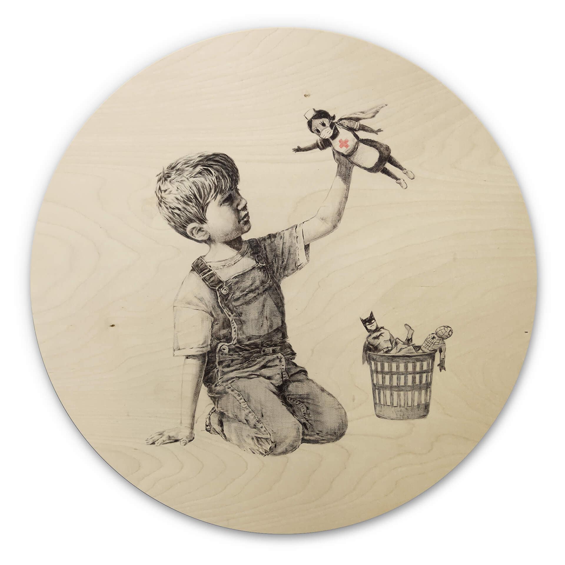 Obraz drewniany Banksy - Real Hero - okrągły