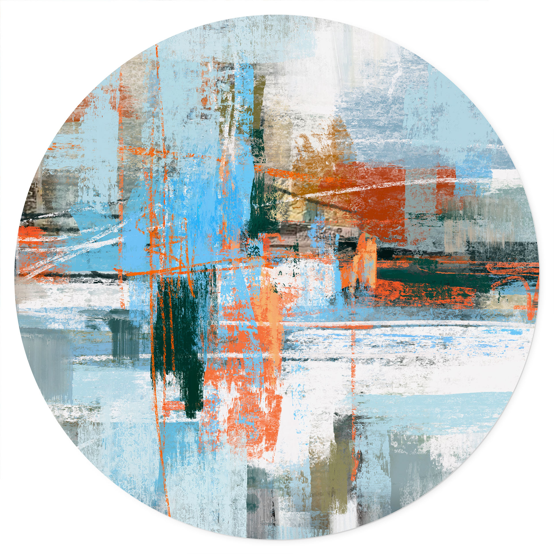 Sticker mural Jeu de Couleurs Abstrait Bleu Orange - Cheney - Rond