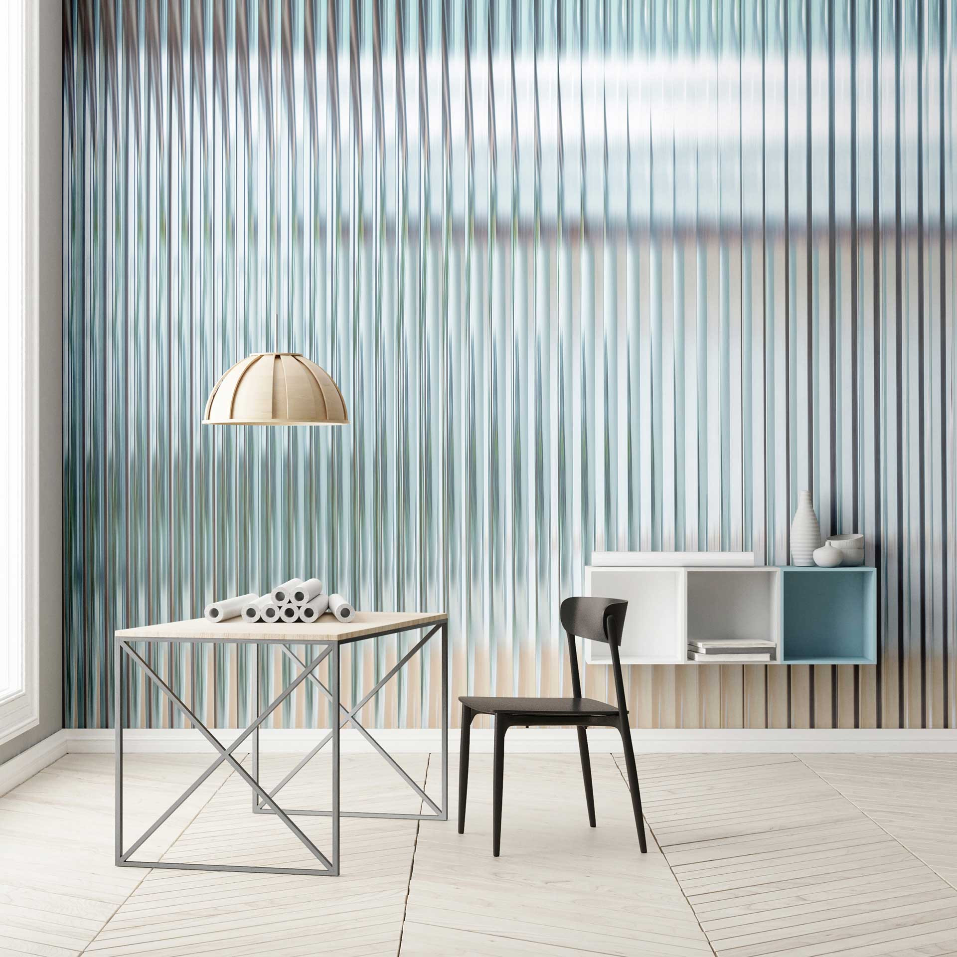 gestreept behang met glanseffect behangmuurschildering in koel blauw en beige - vliesbehang