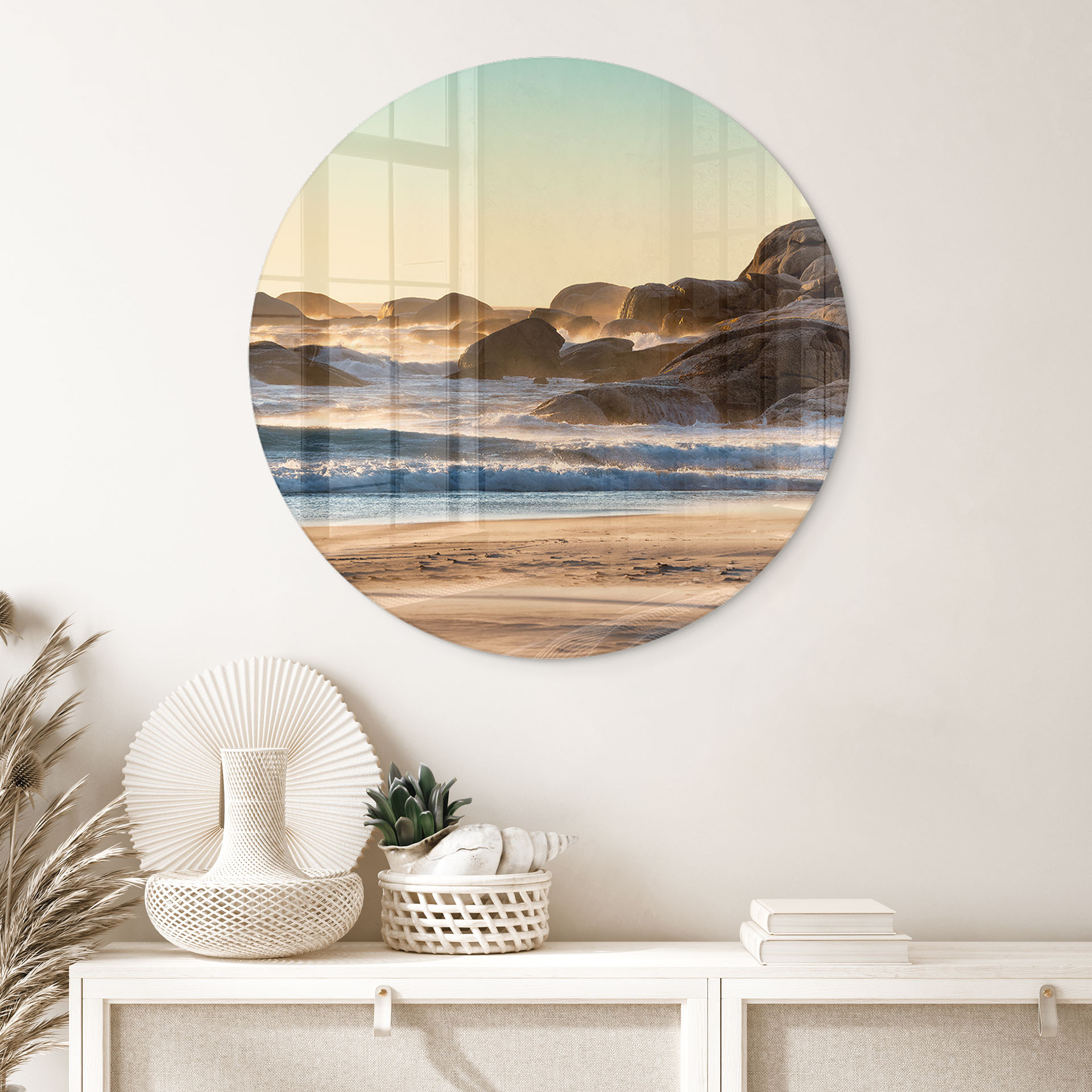 Glasbillede - Strandkyst ved solopgang i Afrika - Hugonnard - Round