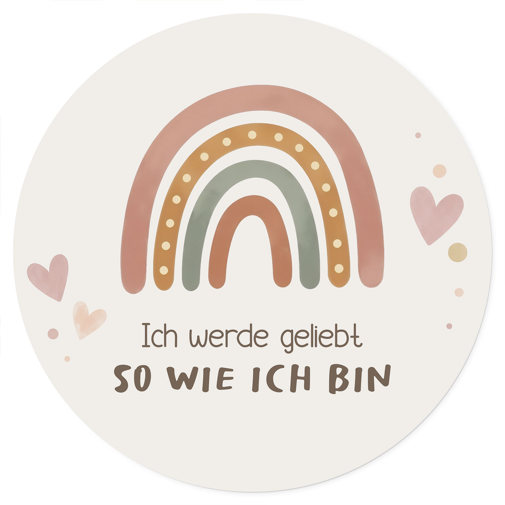 Rundes Wandtattoo mit Boho-Regenbogen - Kraftsatz 'Ich werde geliebt' fürs Kinderzimmer