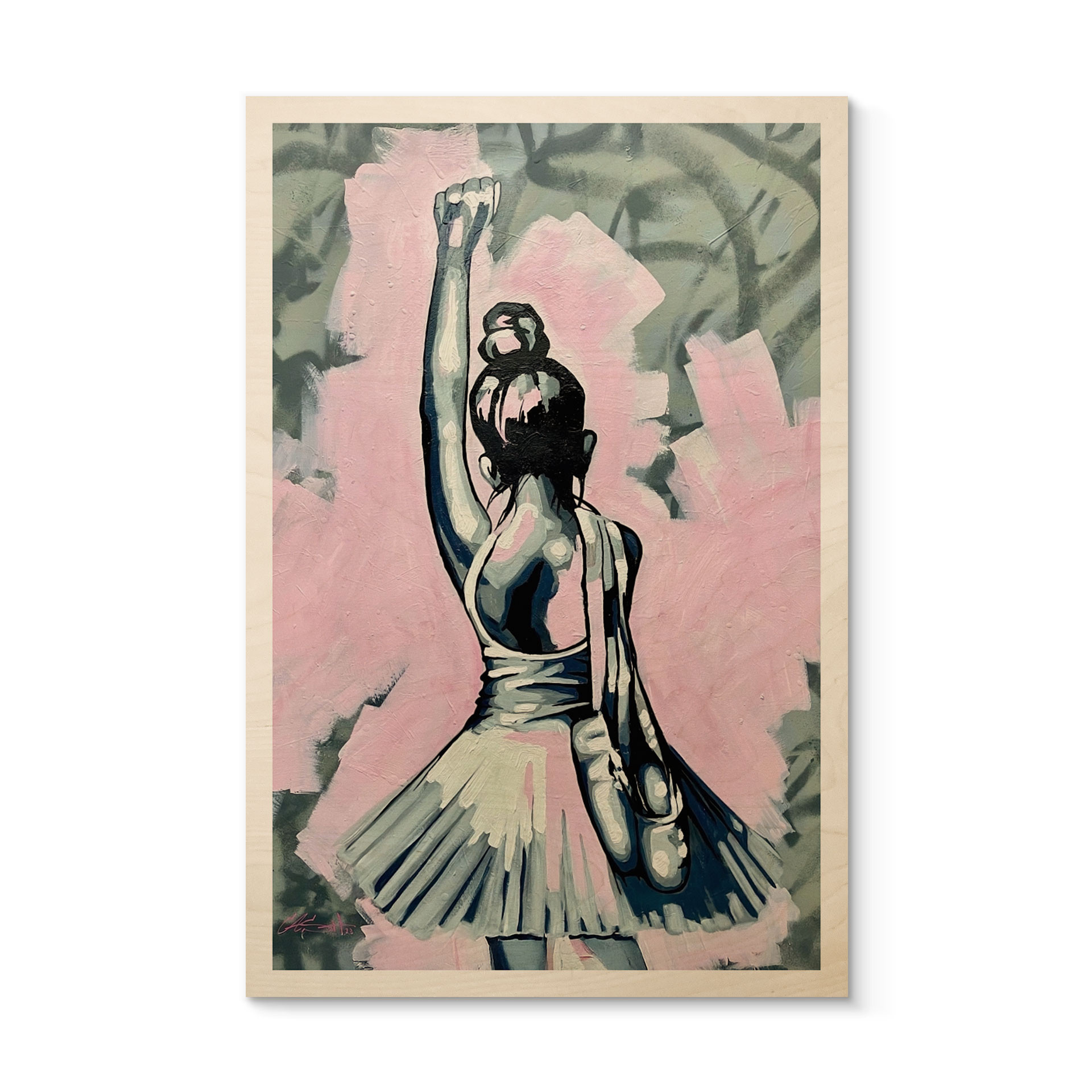 Houten Wanddecoratie Sterke Ballerina Streetart Stijl - Habib