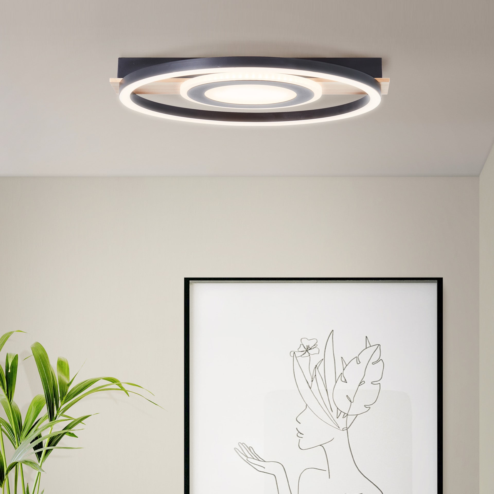 Deckenleuchte Leopold, braun, 5,5 x 39 cm, Holz Moderne LED-Deckenleuchte, dimmbar