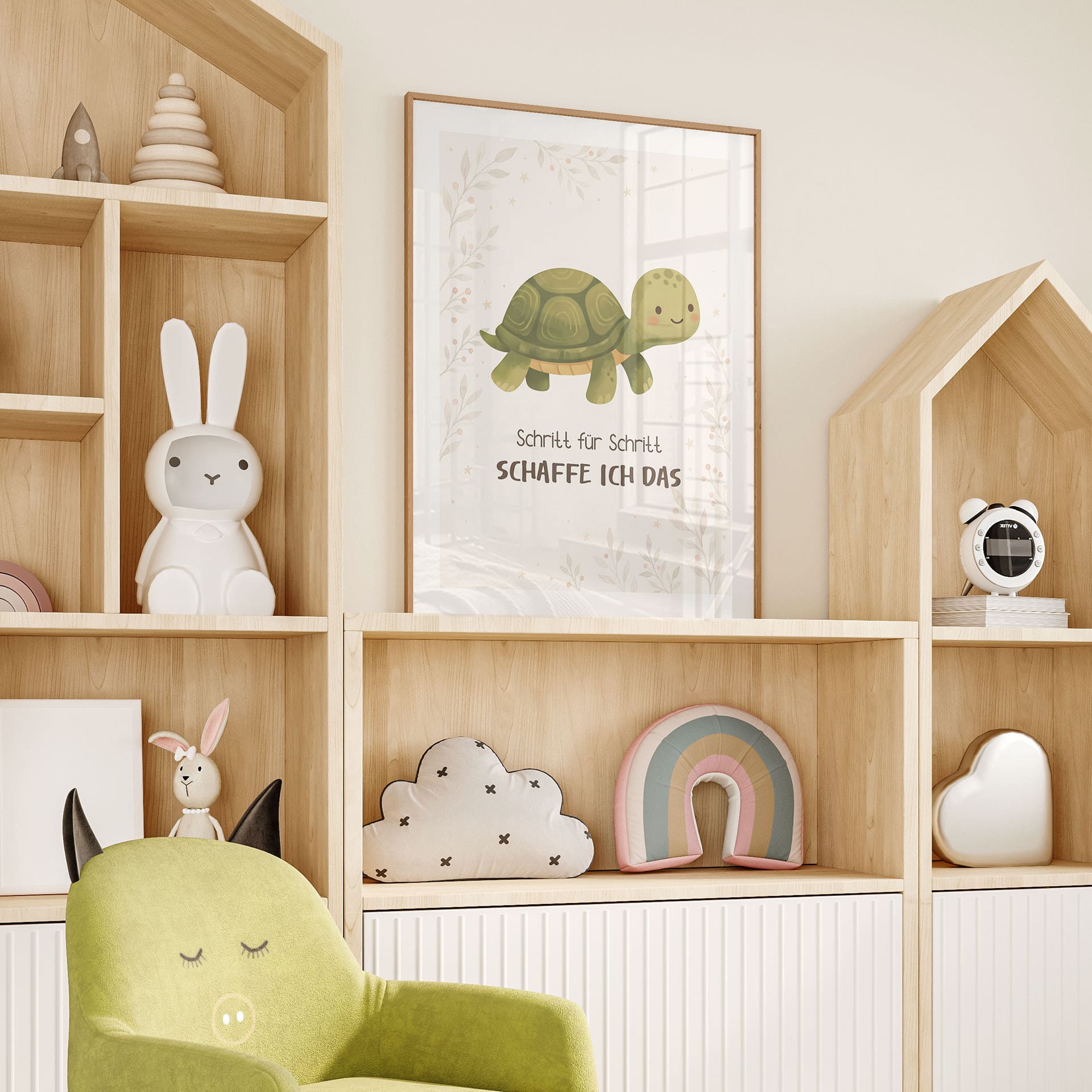 Affirmationsposter 'Schritt für Schritt schaffe ich das' mit Schildkröte für Kinder