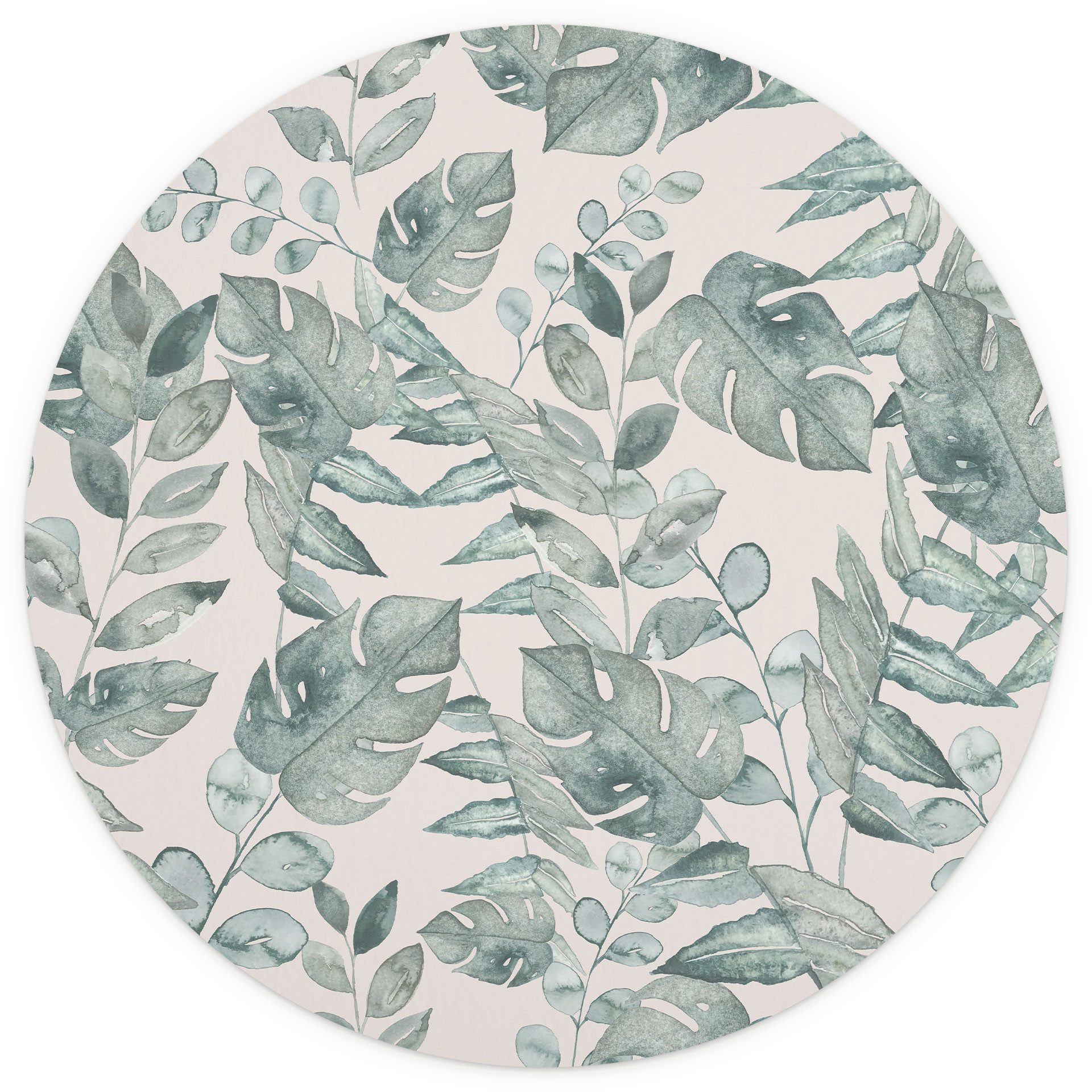 Jungle bladeren aquarel crème - Bloemdecor - Rond - Zelfklevend/niet-geweven
