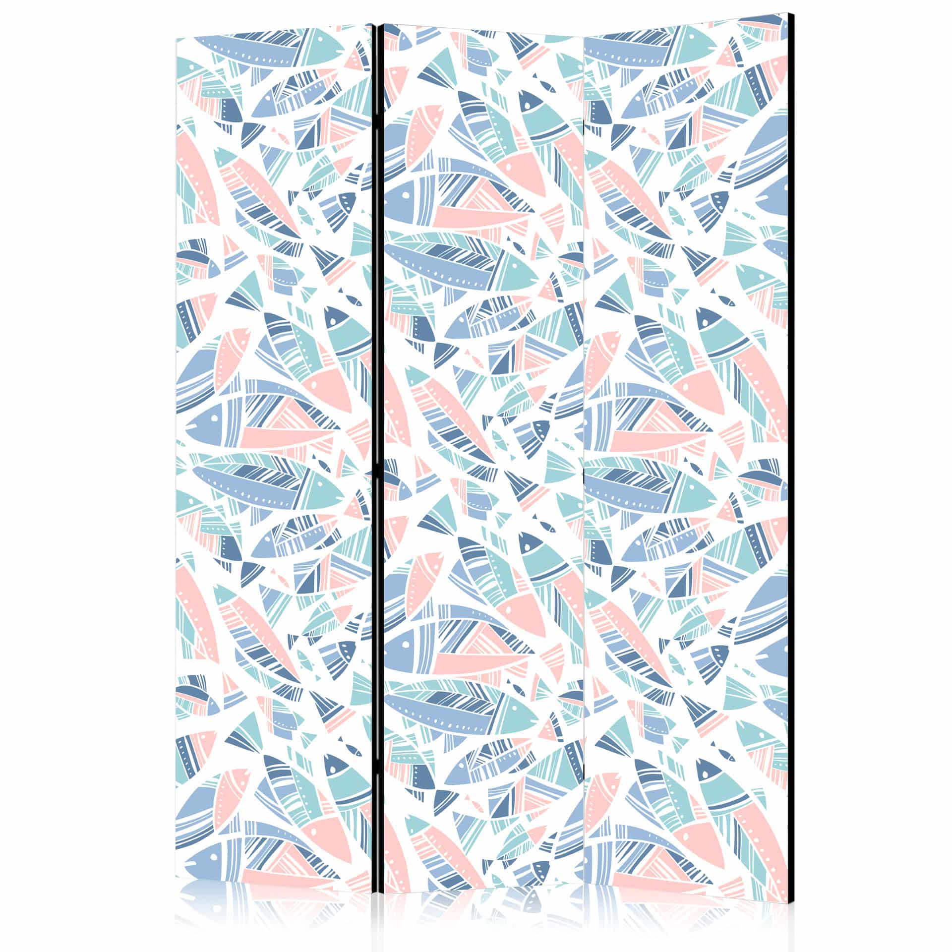Paravent, Raumteiler freistehend, Trennwand - Fish in Aztec Style in Pastel Color Shades
