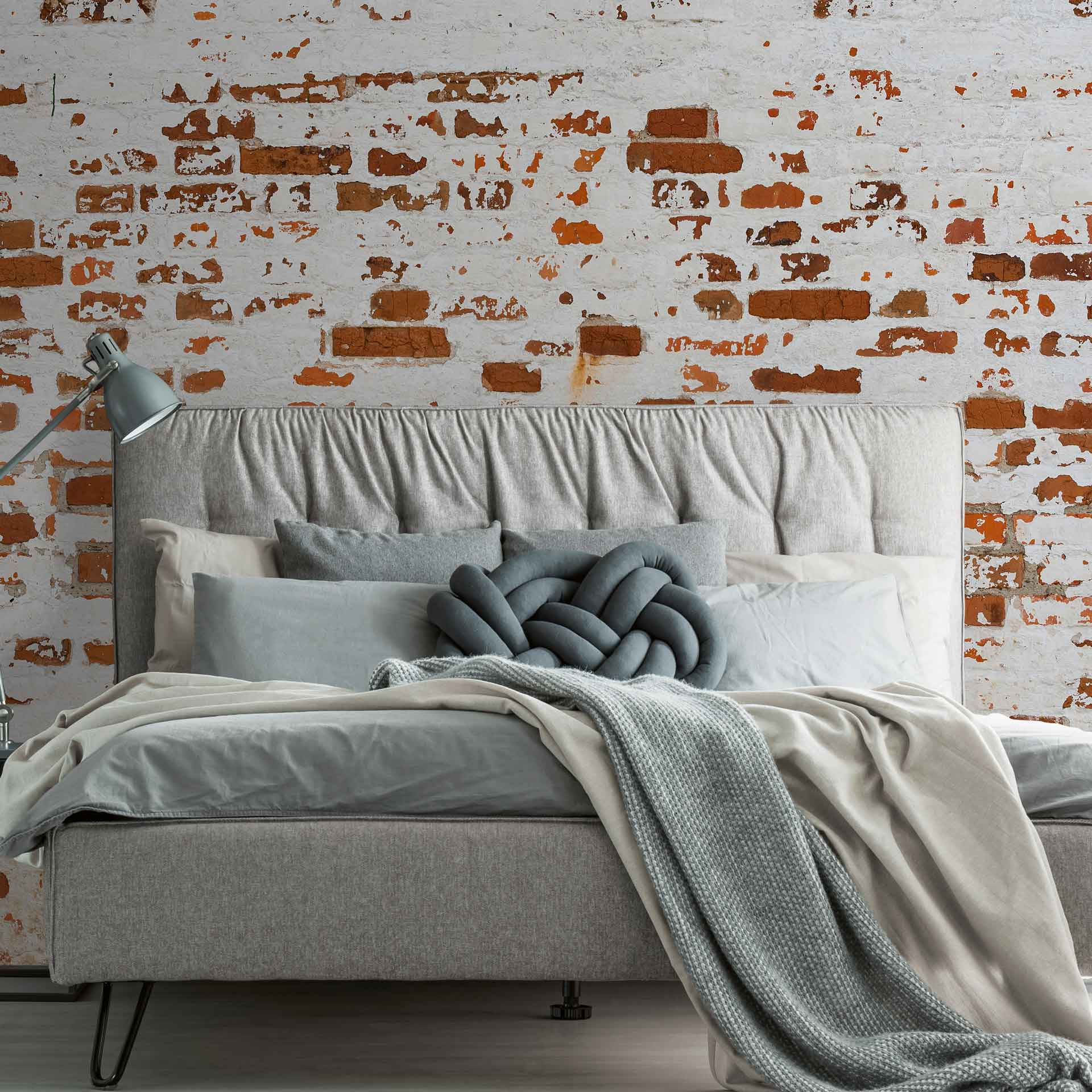 Baksteen IndustrieelMuur wit oranje - vliesbehang Designwalls 2 - 2,55 x 3,5 m