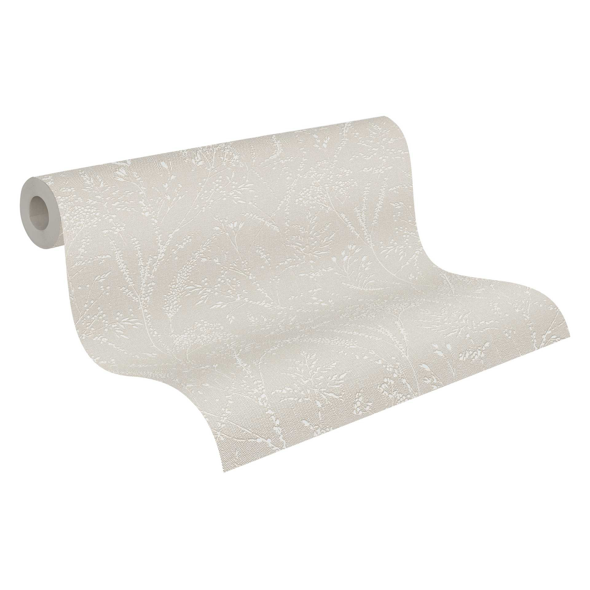 Beige bloemenvliesbehang met reliëf - structuurbehang met bloesemmotief
