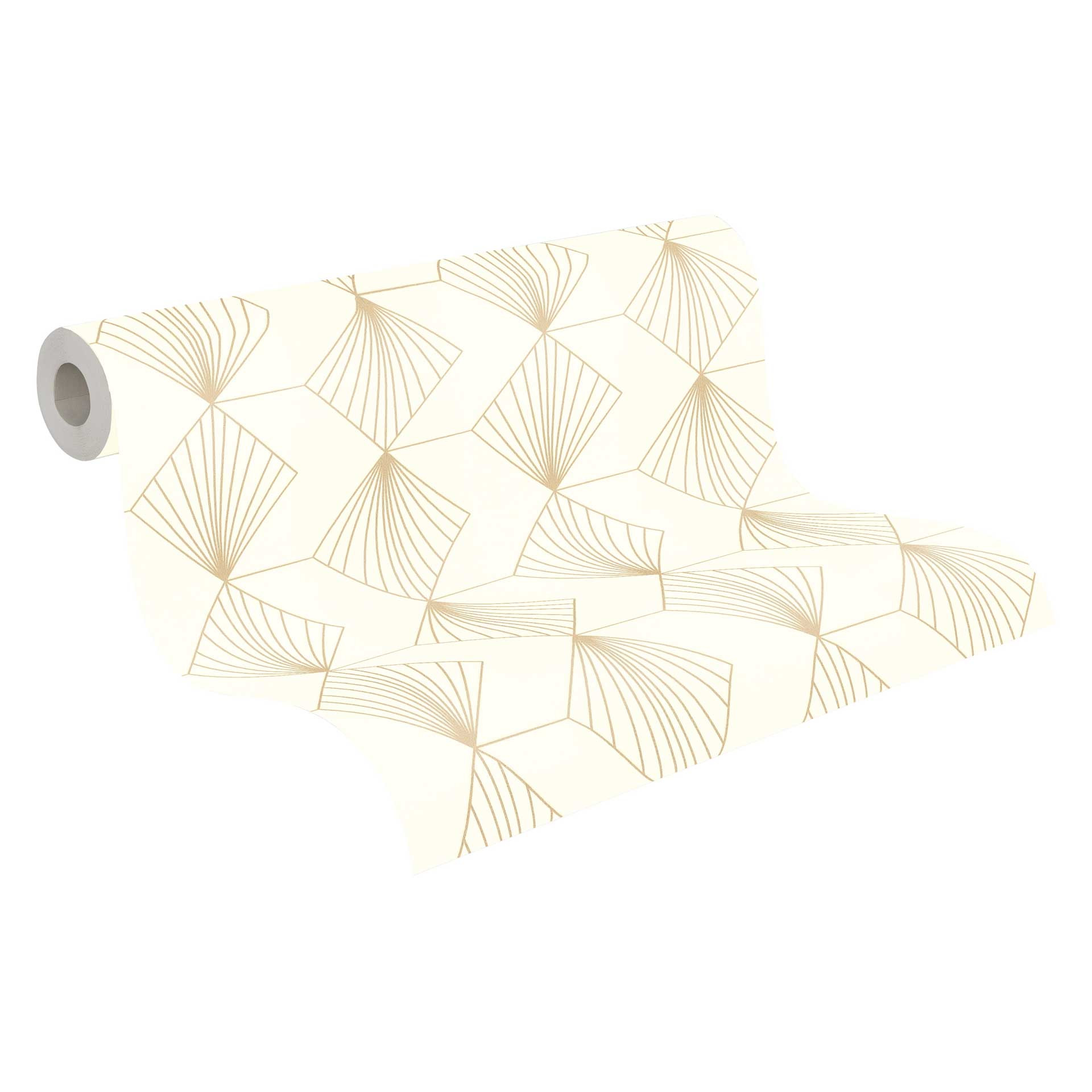 Geometrisch art deco behang crème goud - modern patroonbehang - Vliesbehang