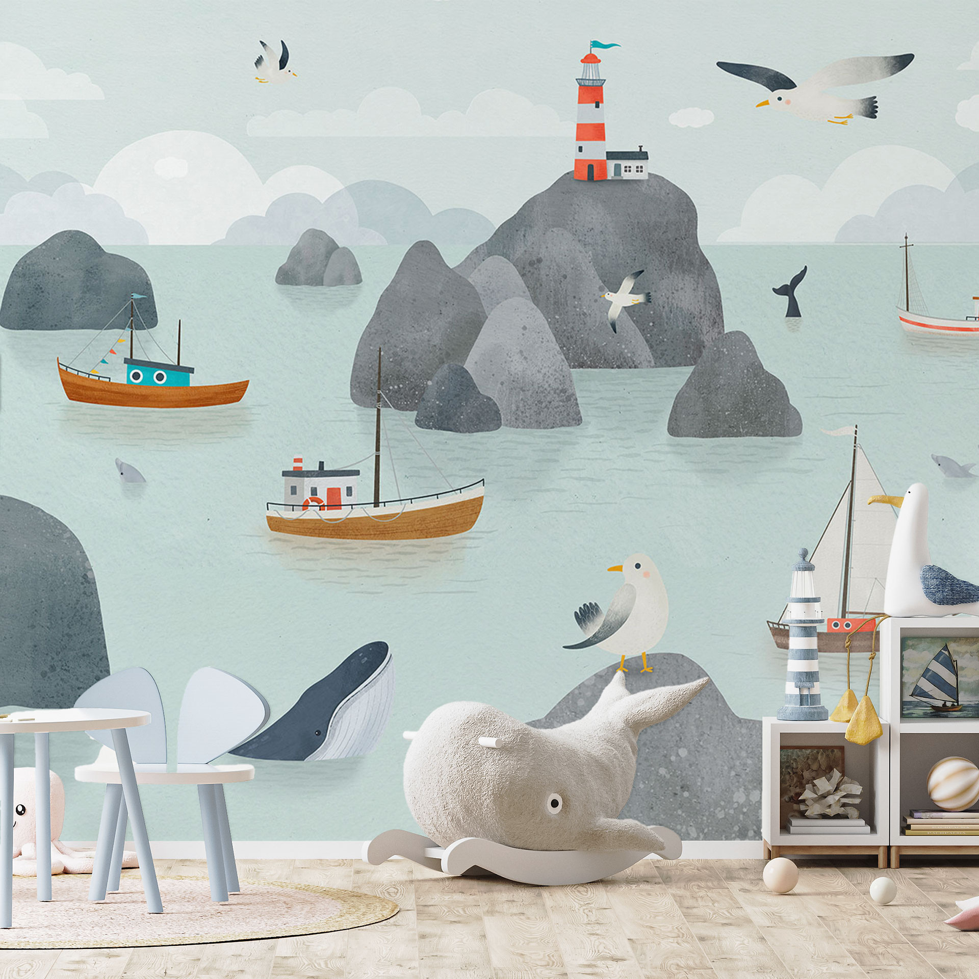 Kinderkamer Fotobehang Maritiem Kustmotief met Vuurtoren - Oliver Robins