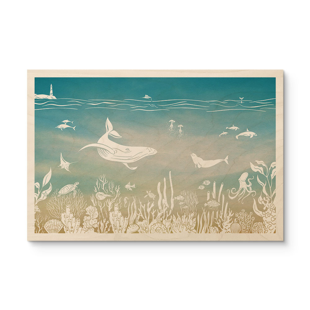 Plakat drewniany podwodny świat raj - Ombre - Kikki Belle