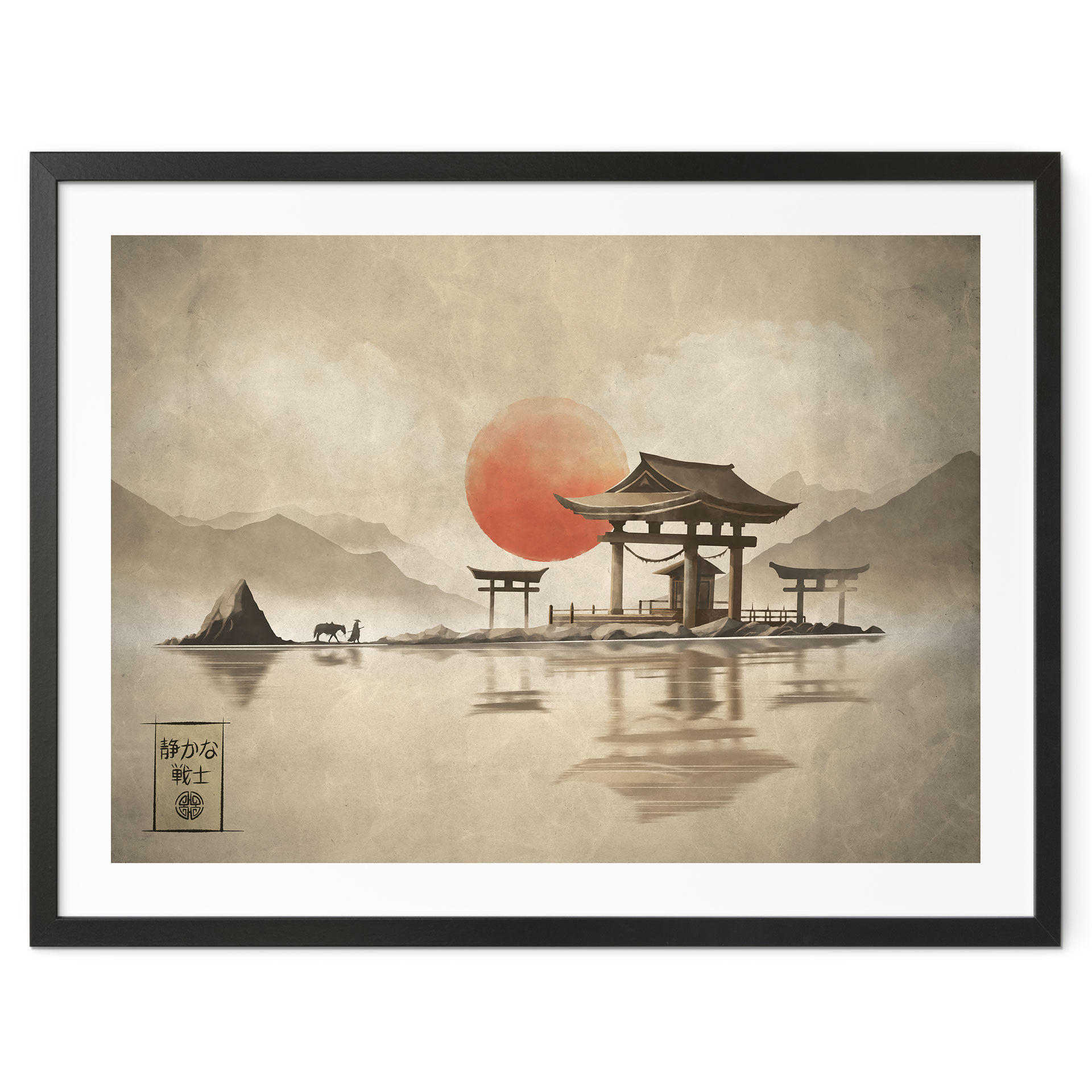 Poster Temple japonais au lever du soleil - Roze