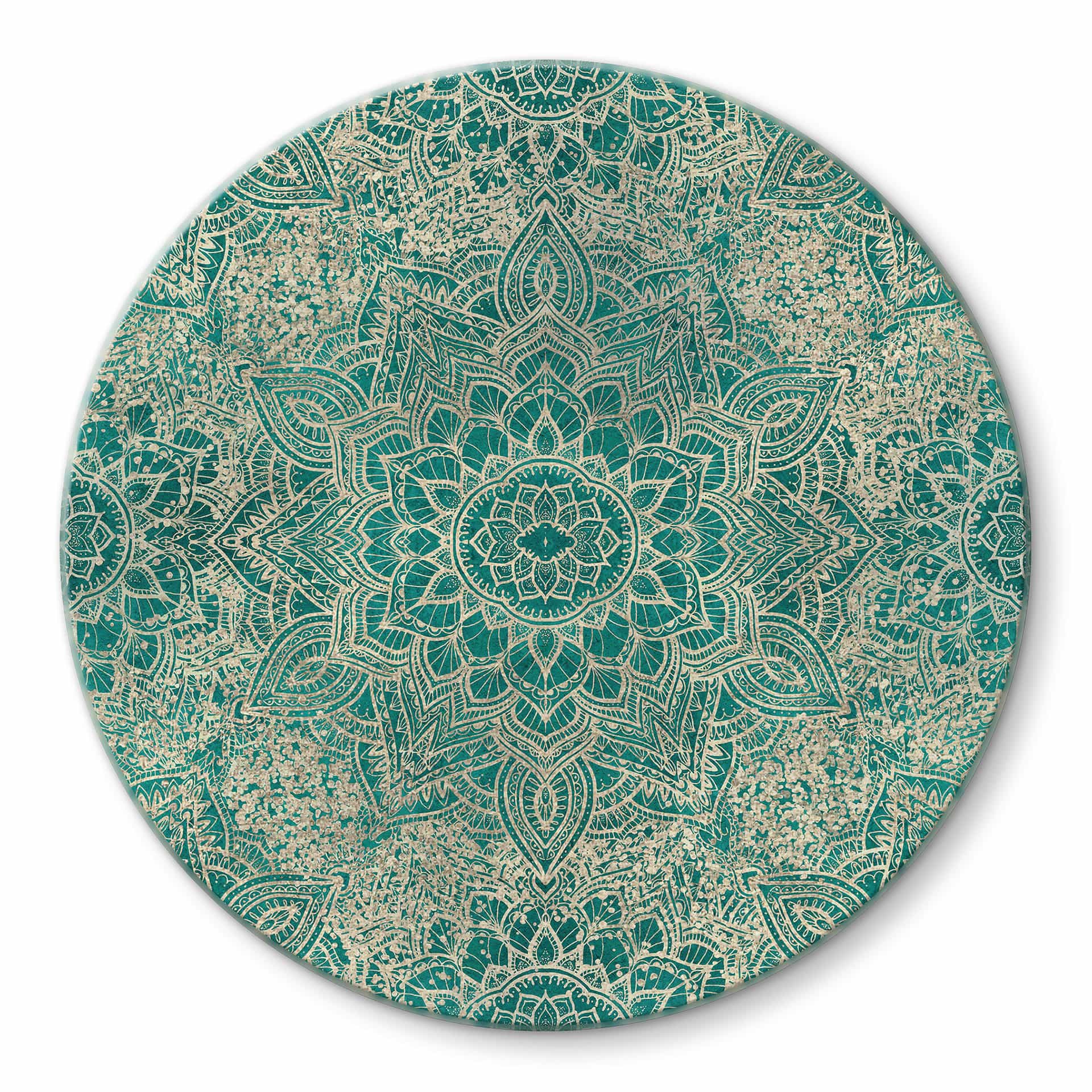 Glasbillede - Mandala Boho Guld-grøn - Bloomery Decor - Rund