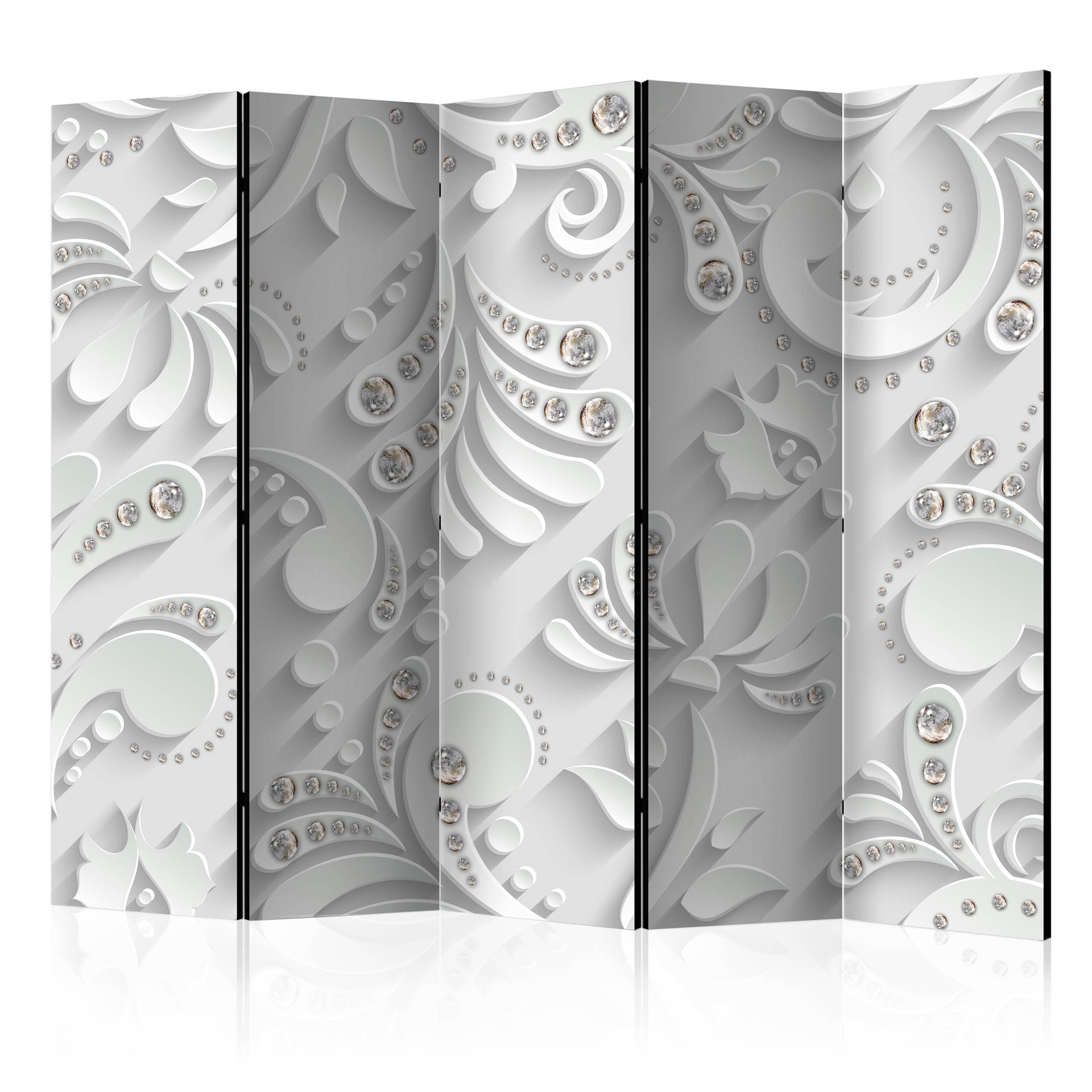 Screen room divider - Blomster i krystaller , 5-delt - 225x172 cm