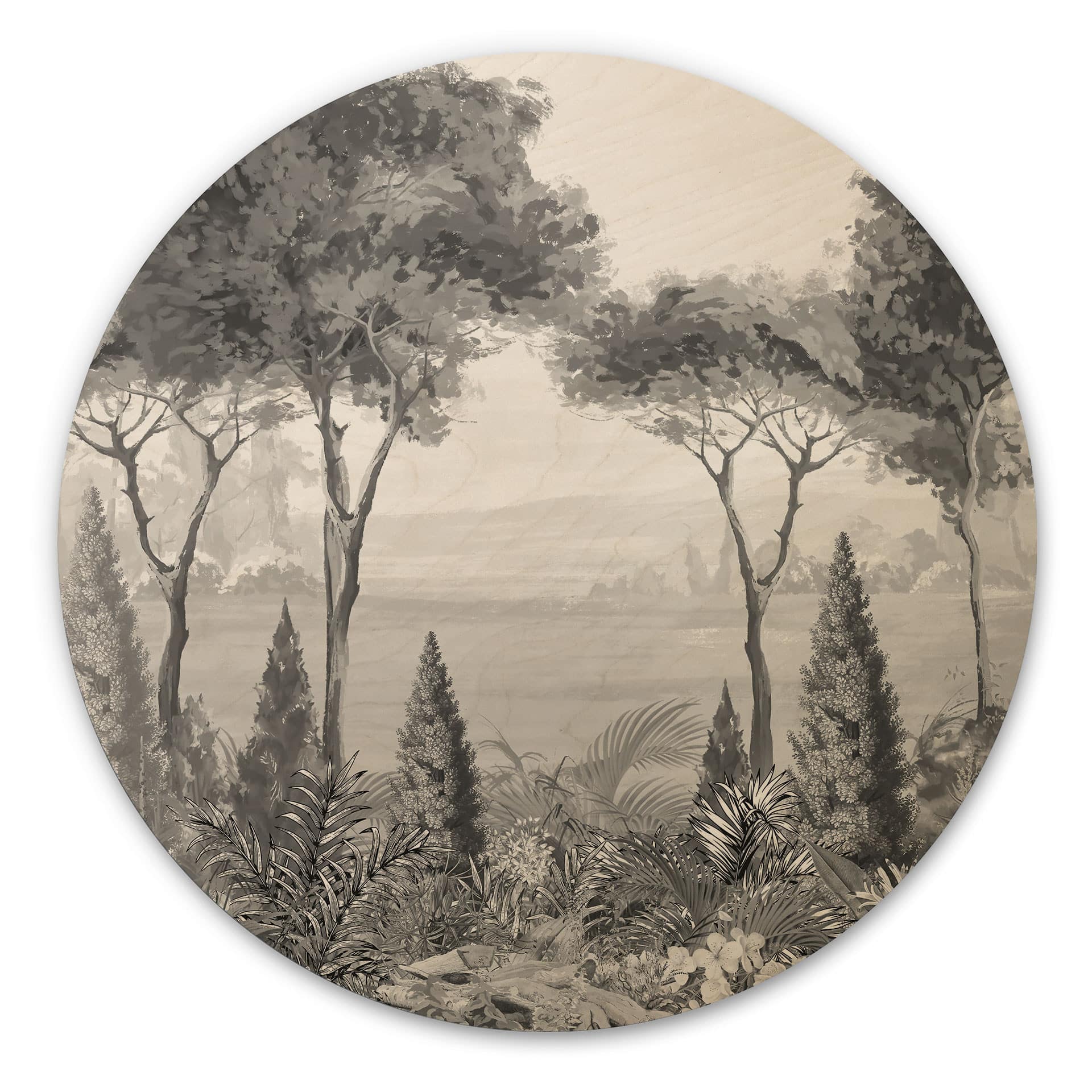 Houten Wanddecoratie Idyllisch plantenlandschap - Ms Tiff - Rond
