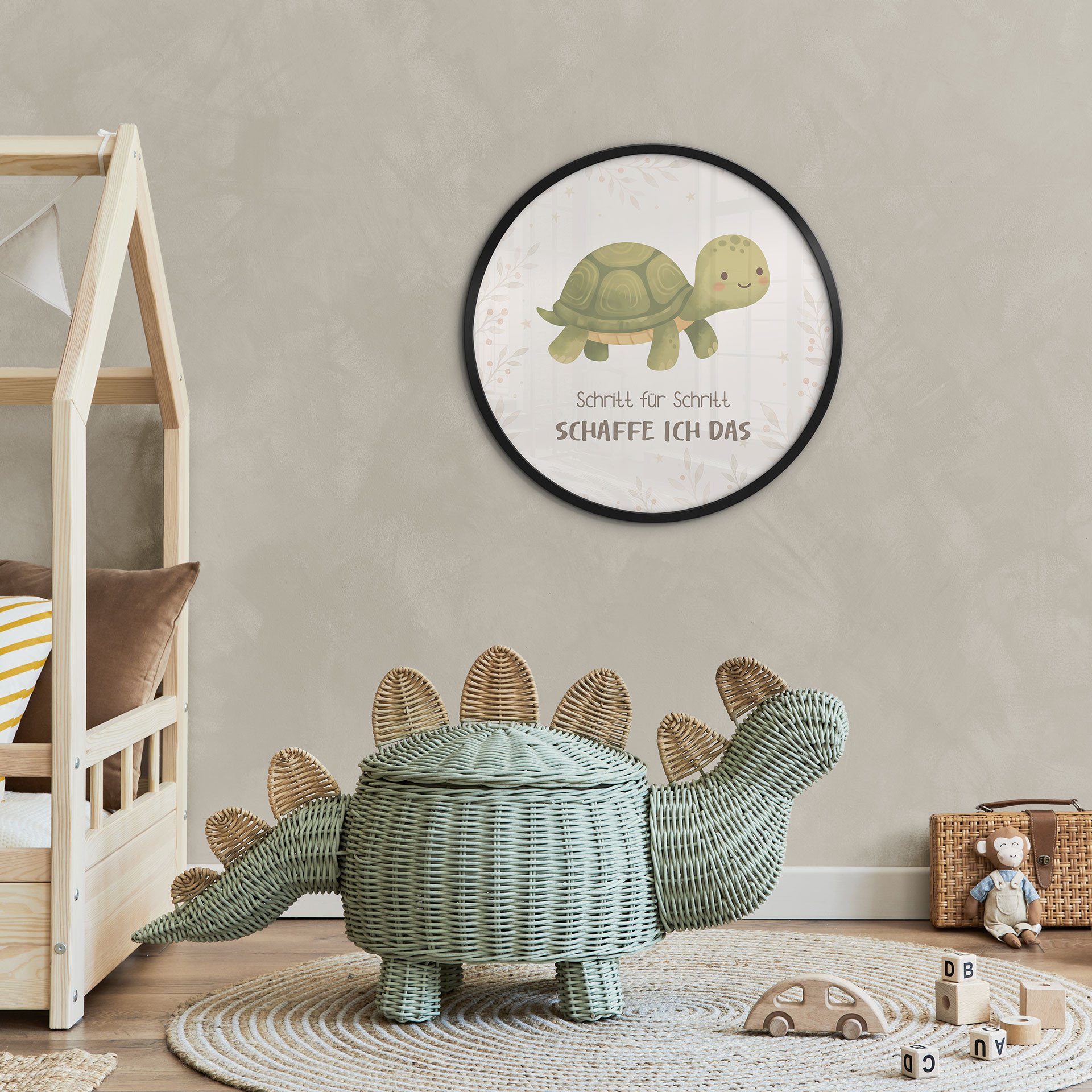 Rundes Kinder-Poster mit Schildkröte - 'Schritt für Schritt schaffe ich das'