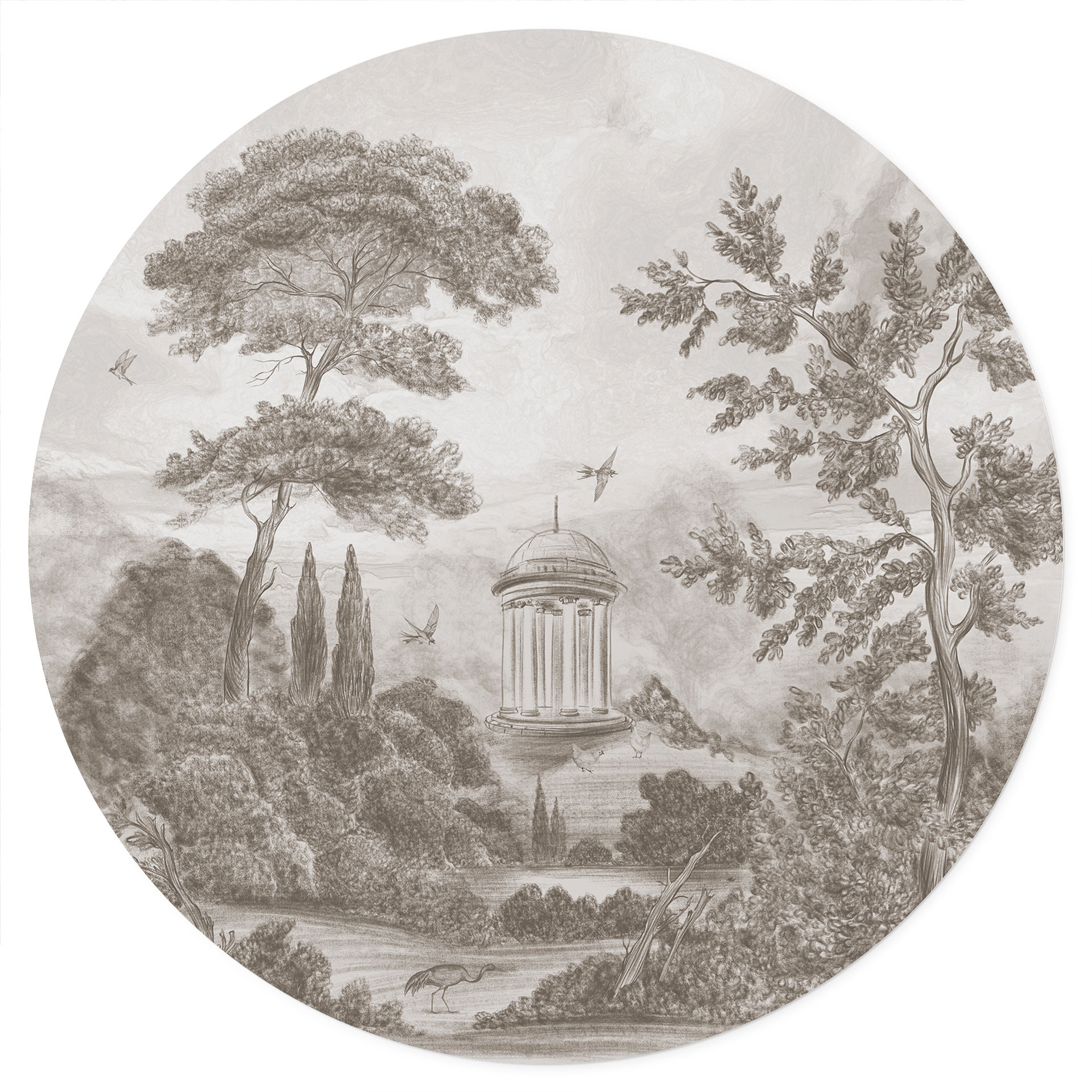Muursticker landschap met tuin in beige - Ms Tiff - Rond