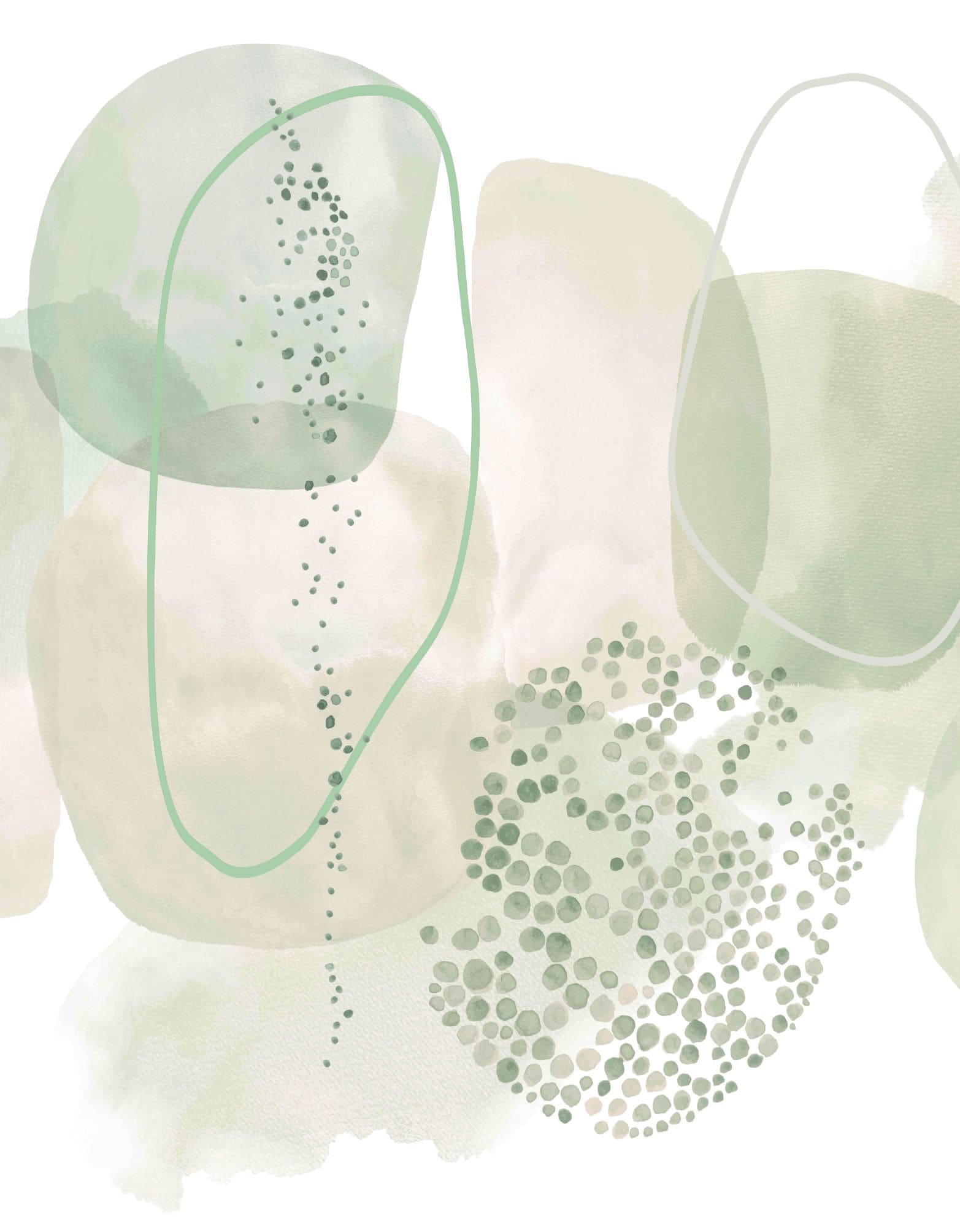 Papier peint photo Motif formes aquarellées tendres greiges avec lignes de sauge 3,4 x 2,65 m