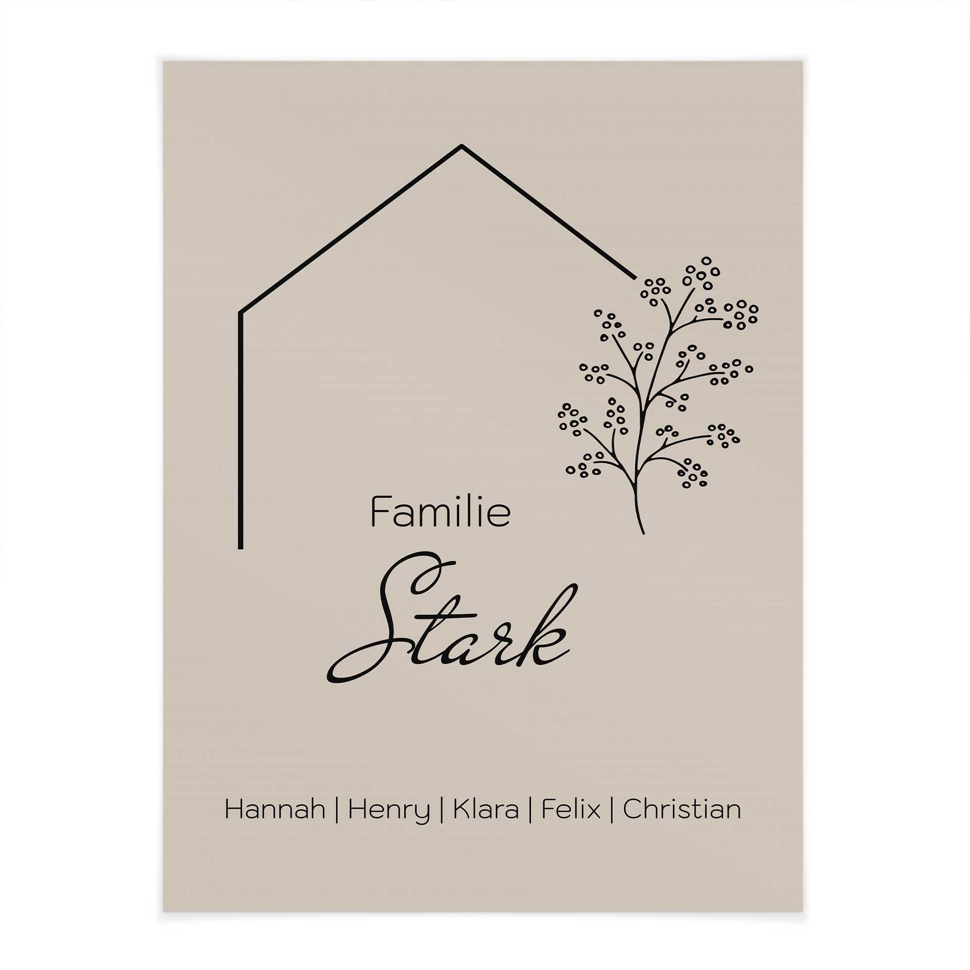 Personalisierbares Poster Familie Haus - beige
