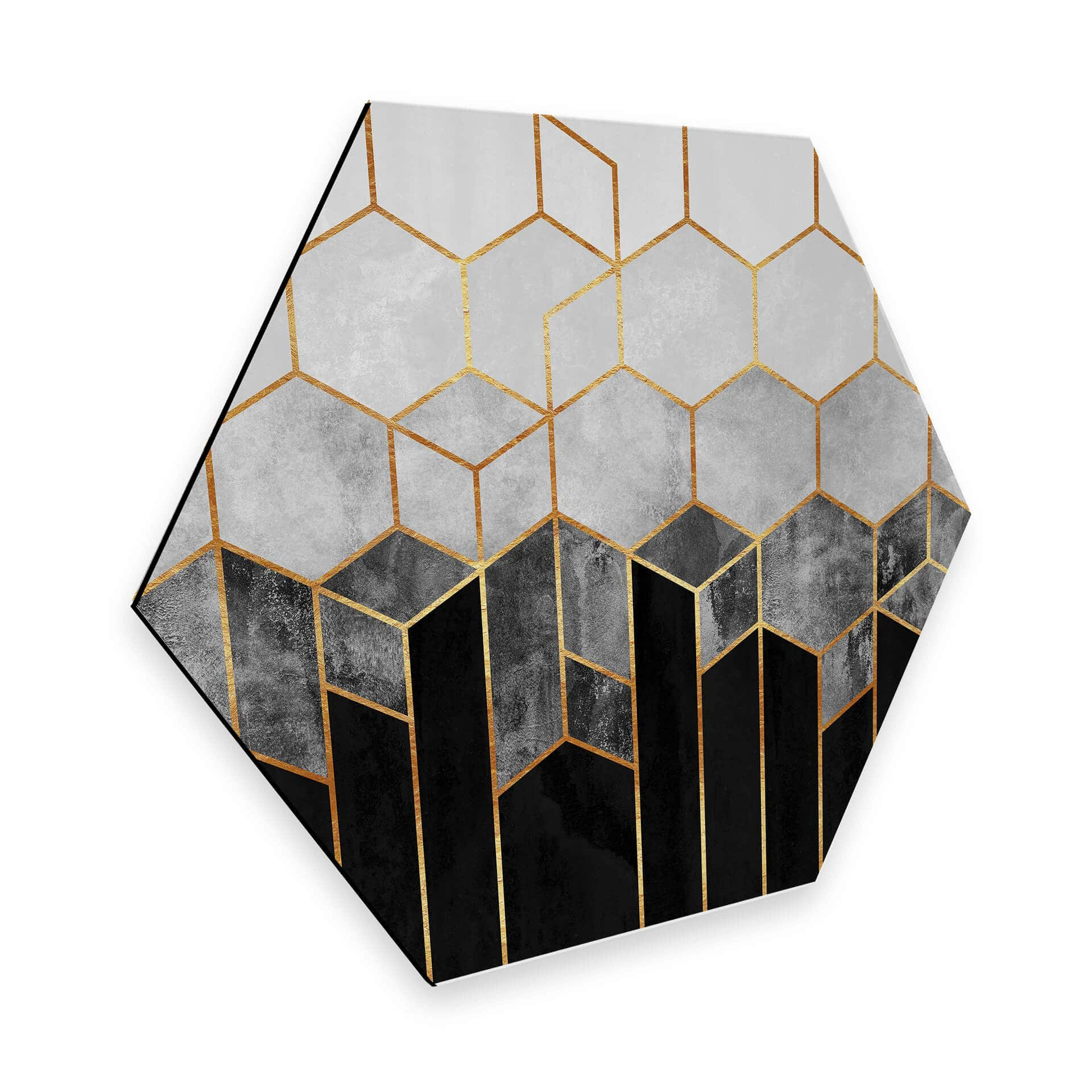 Hexagon - Alu-Dibond Fredriksson - Hexagone: schwarz und grau