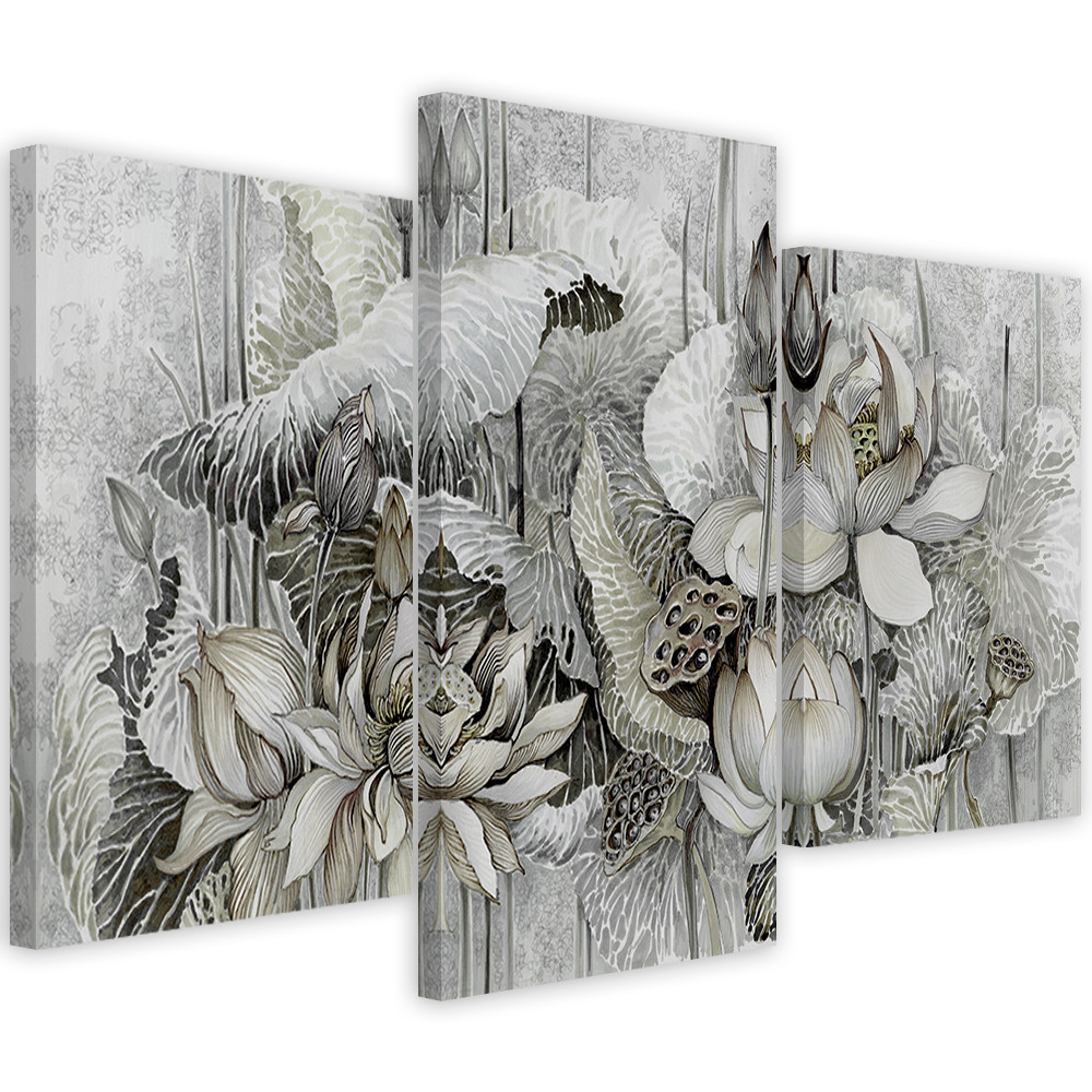 3 stykke lærredstryk, Saint Lotus-blomster