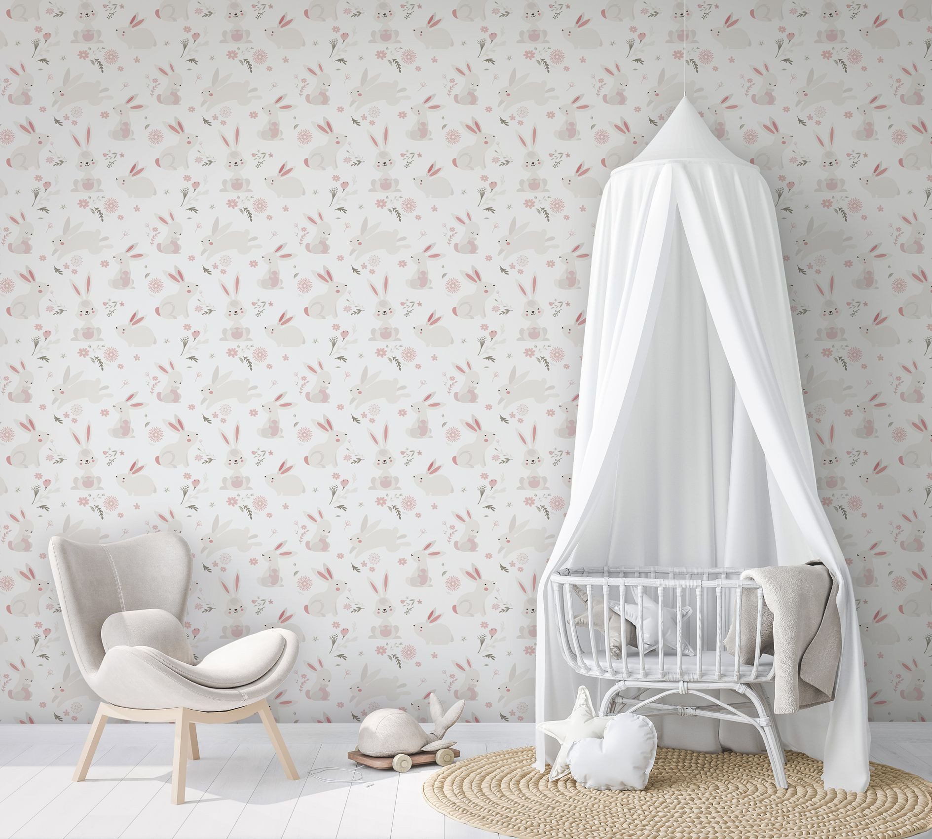 kinderbehang, vliesbehang met illustratie Kids Walls wit, roze