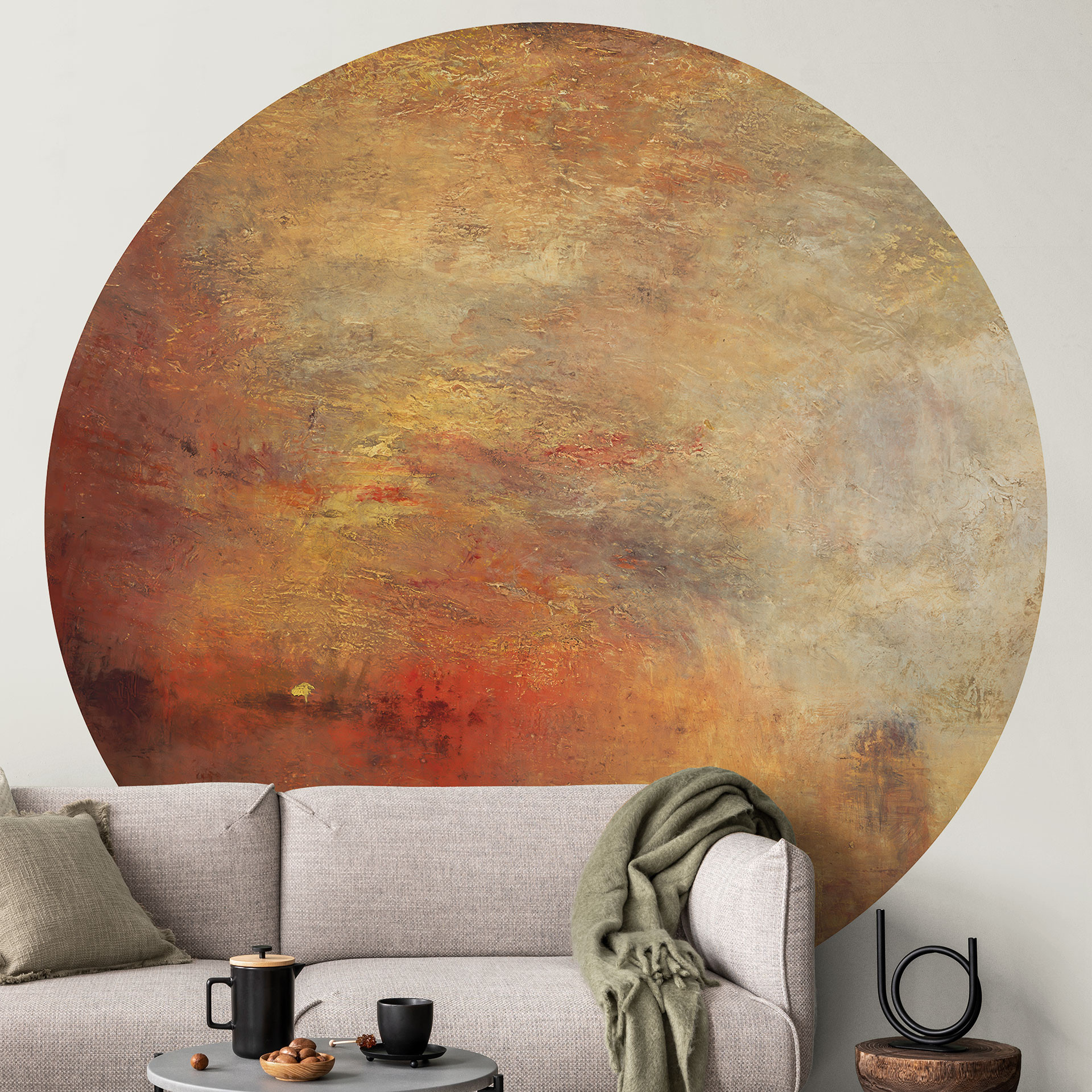 Fotobehang Turner - Zonsondergang boven een meer - Rond - vliesbehang/zelfklevend vliesbehang
