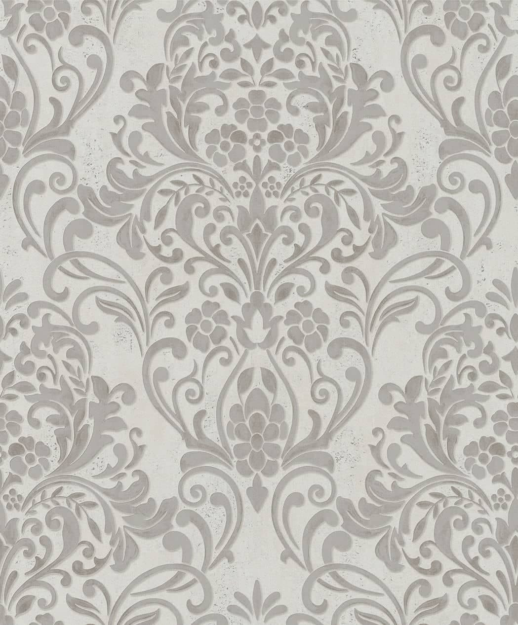 vliesbehang met sierlijke damast motieven grijs ornamental