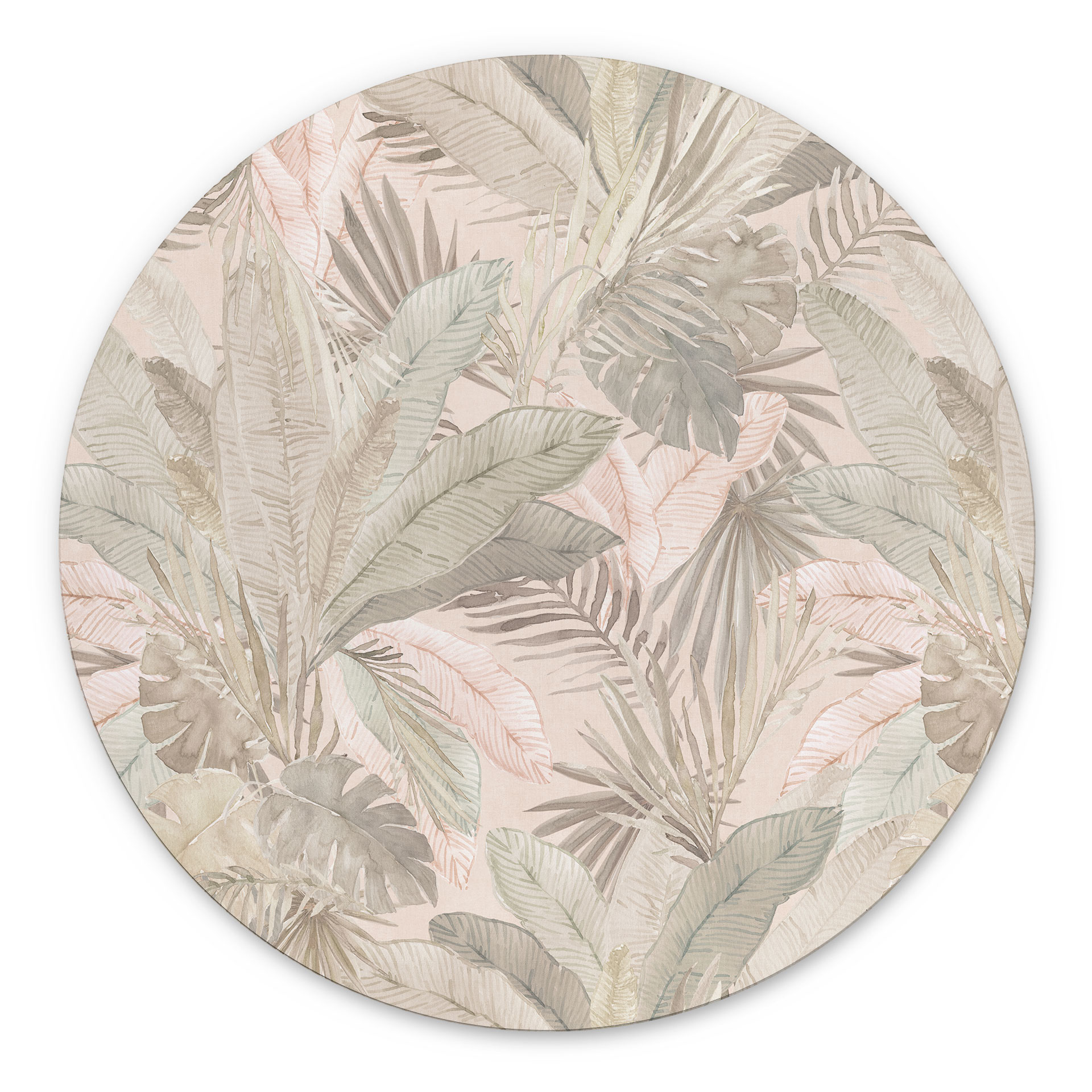 Billede af tropiske blade i junglen i pastel - Bloomery Decor - rund – print på aluminium