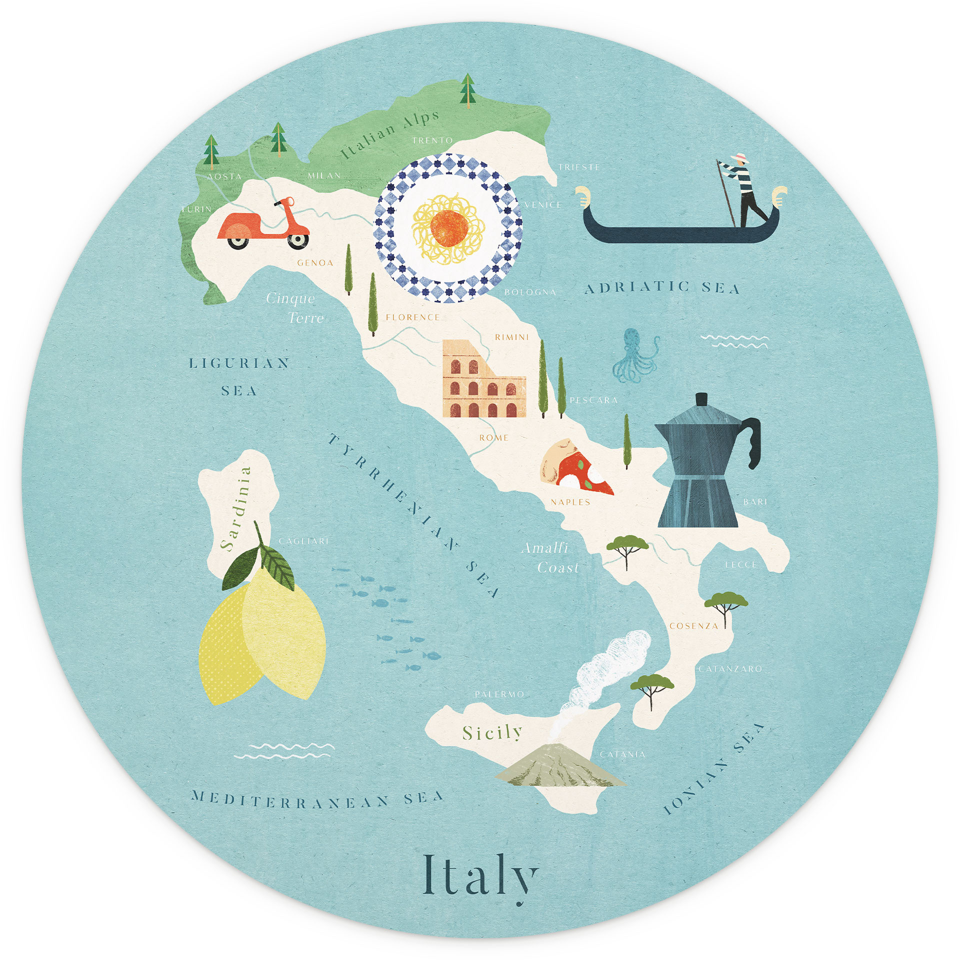 Behangcirkel Kaart van Italië - Rivers - vliesbehang/zelfklevend vliesbehang